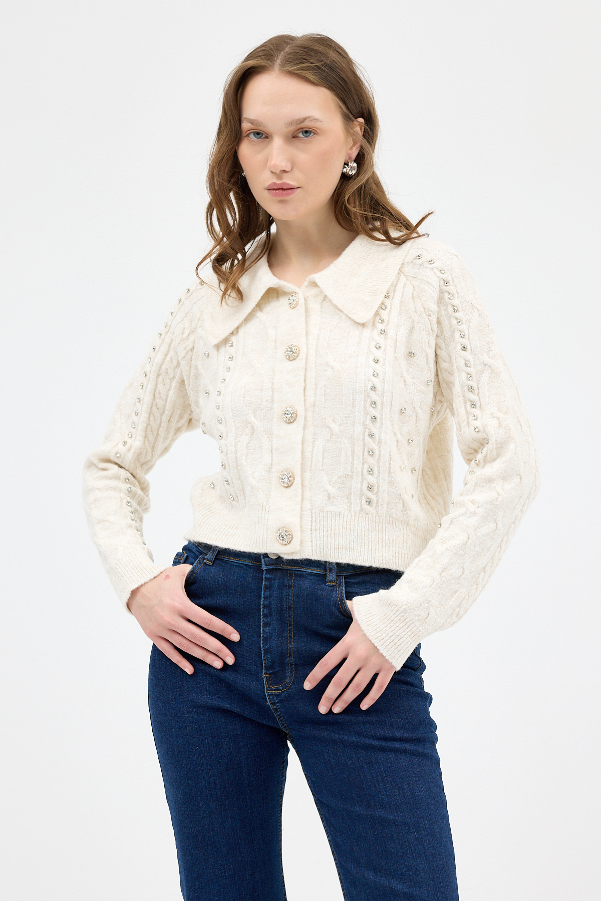 Natural Kadın Taş İşlemeli Örgü Hırka 7265 - 6