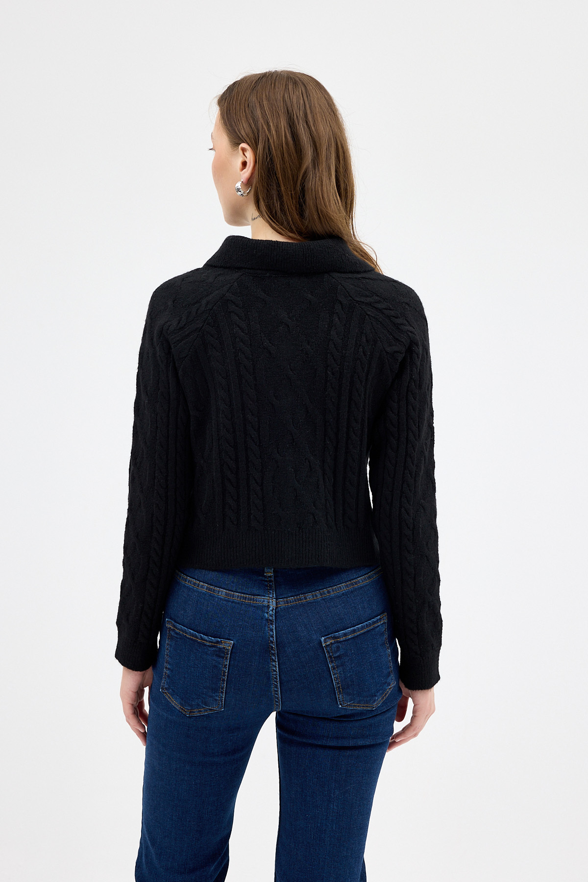 Siyah Kadın Taş İşlemeli Örgü Hırka 7265 - 5