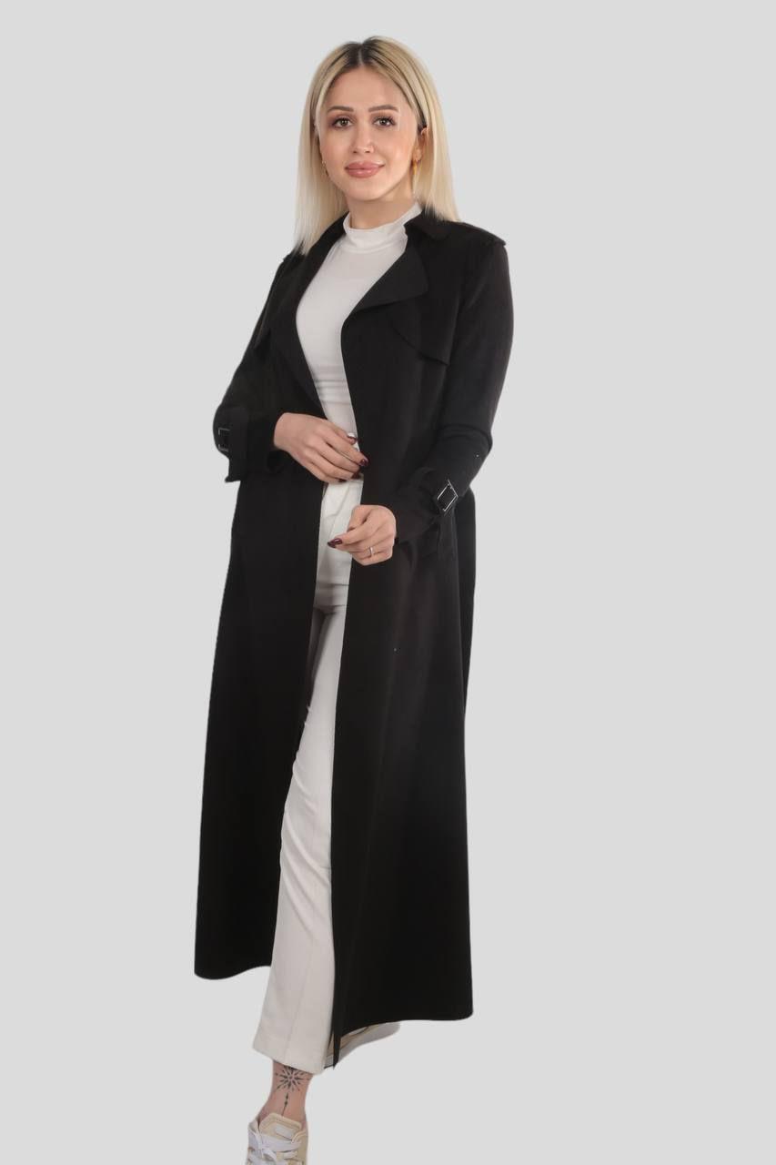 Siyah Uzun Süet Trençkot 7265A - 1