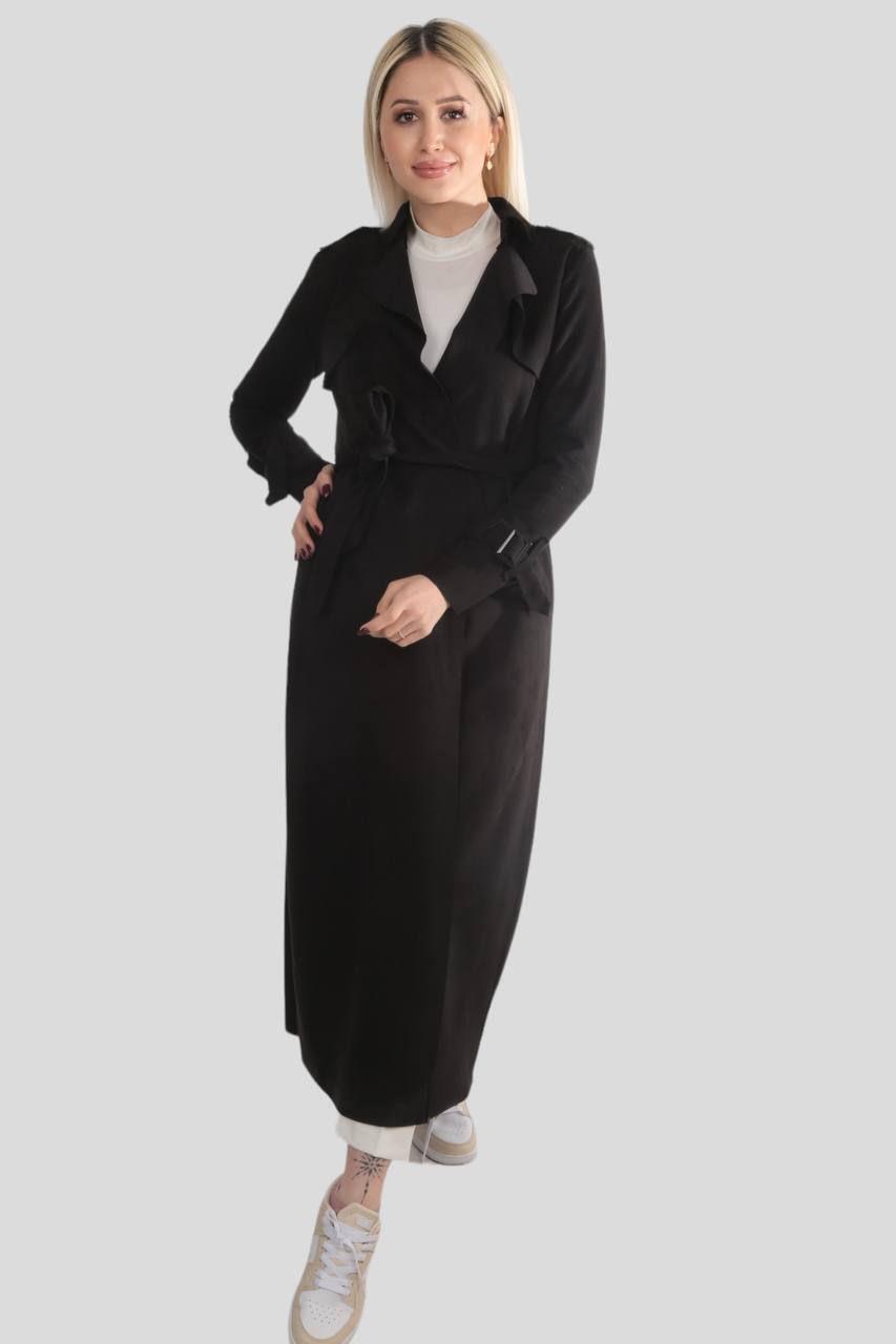 Siyah Uzun Süet Trençkot 7265A - 2