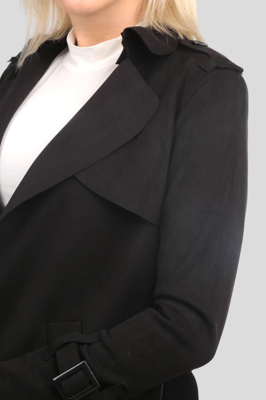 Siyah Uzun Süet Trençkot 7265A - 4