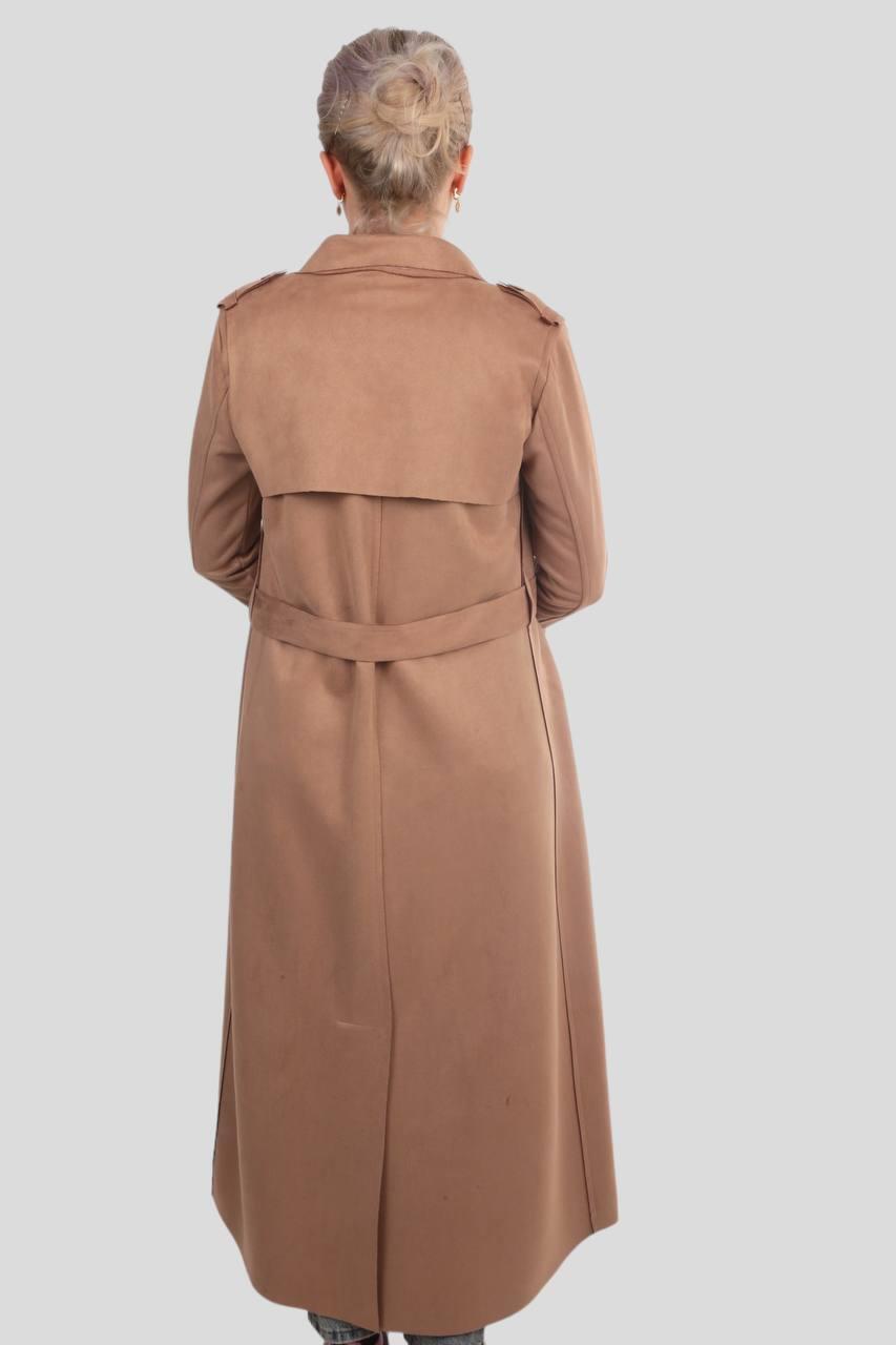 7265A Uzun Süet Trençkot Vizon - 2