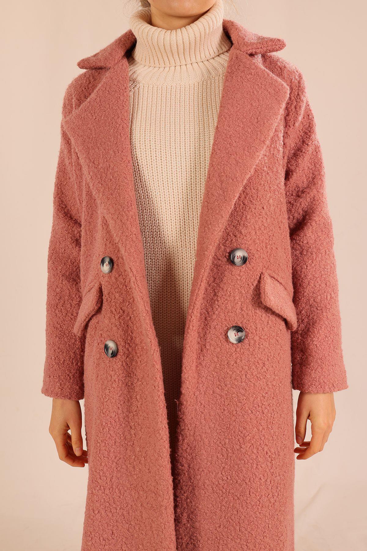 Gül Kurusu Çift Düğme Cep Kapaklı Buklet Kaban 7266A - 2