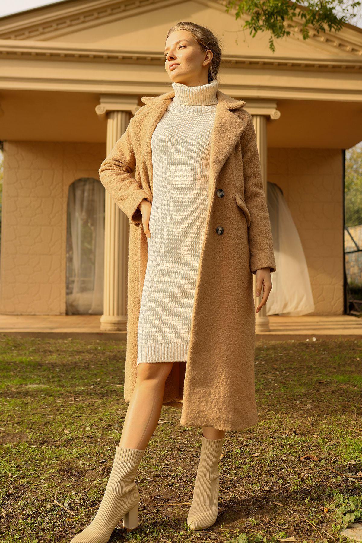 Vizon Çift Düğme Cep Kapaklı Buklet Kaban 7266A - 2