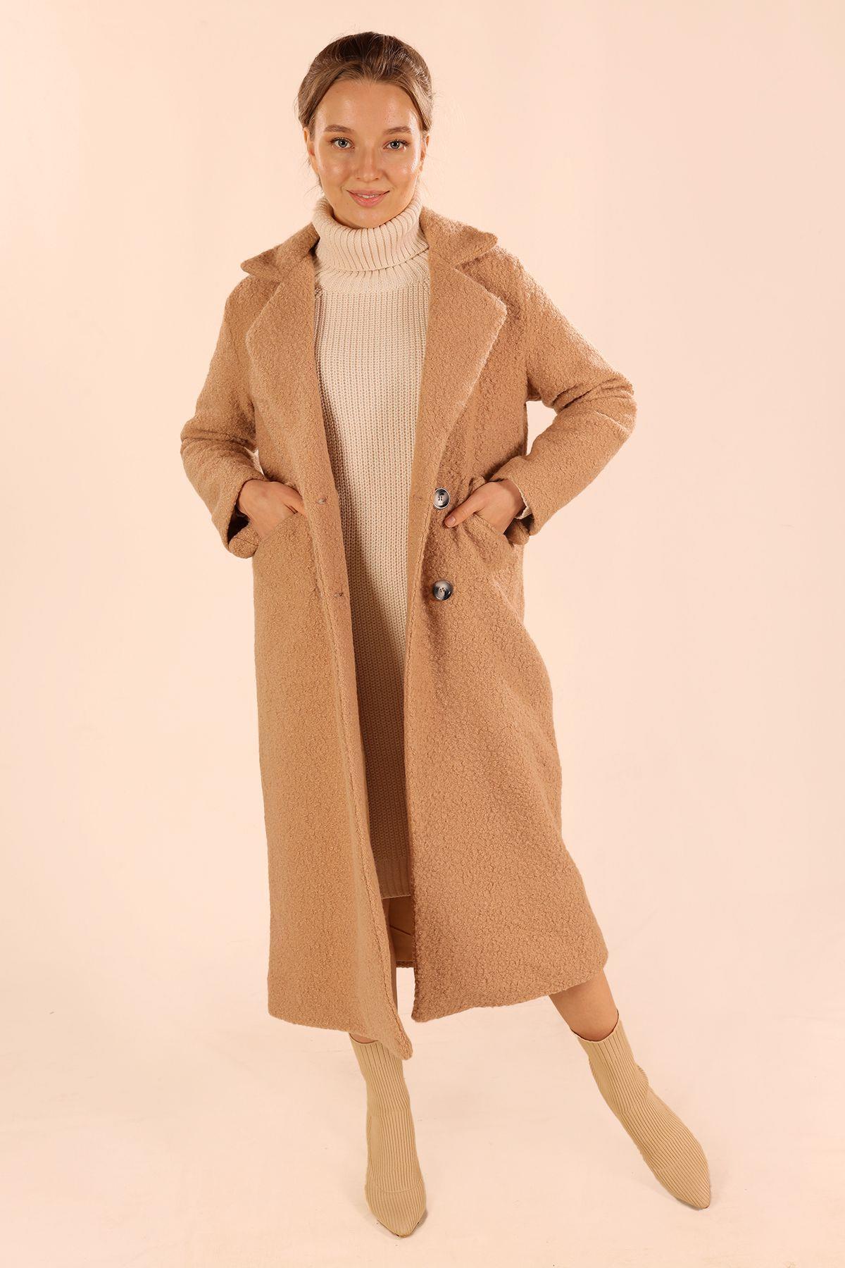 Vizon Çift Düğme Cep Kapaklı Buklet Kaban 7266A - 6