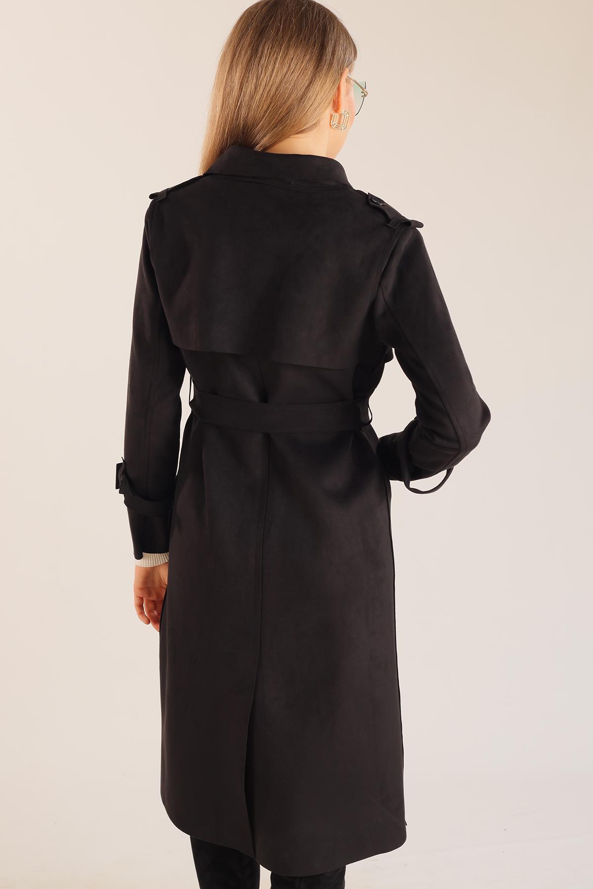 Siyah Ara Boy Trençkot 7275A - 5