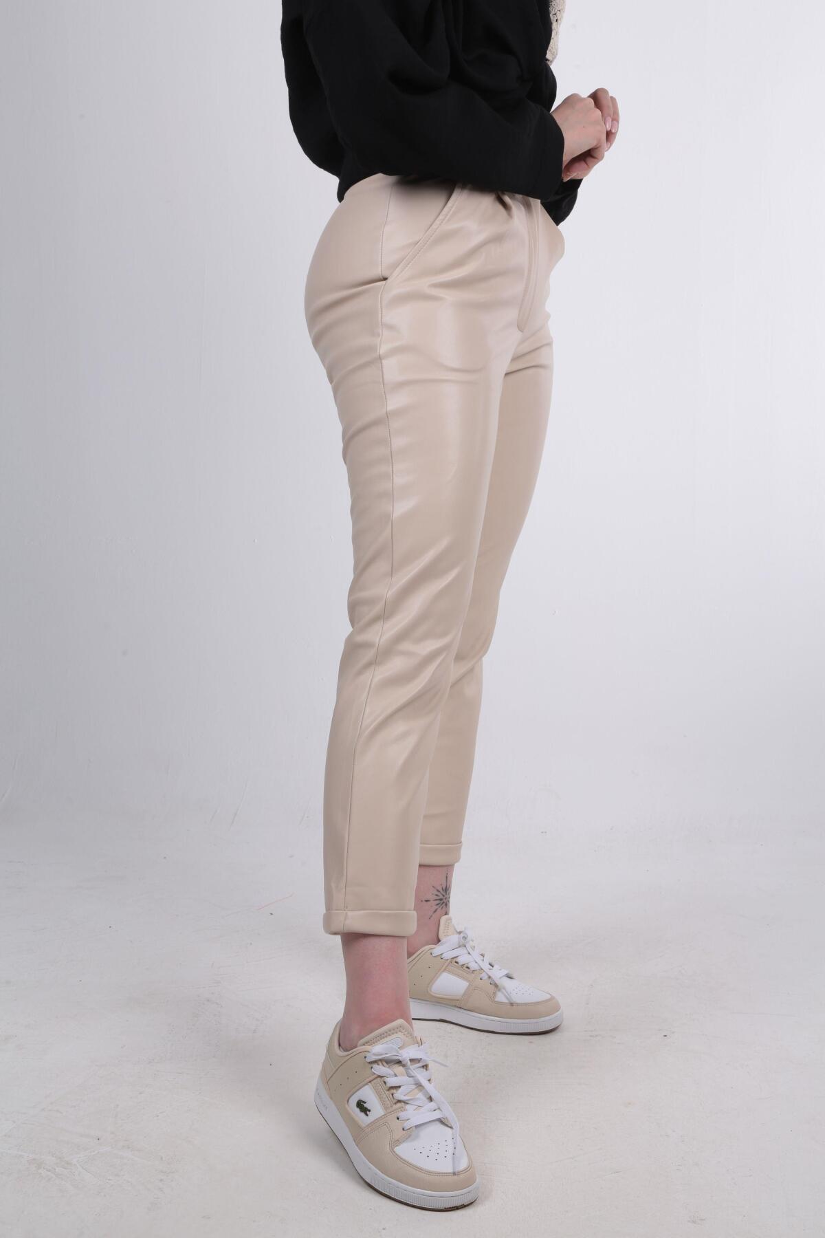 Taş Pile Detay Deri Pantolon 7276A - 5