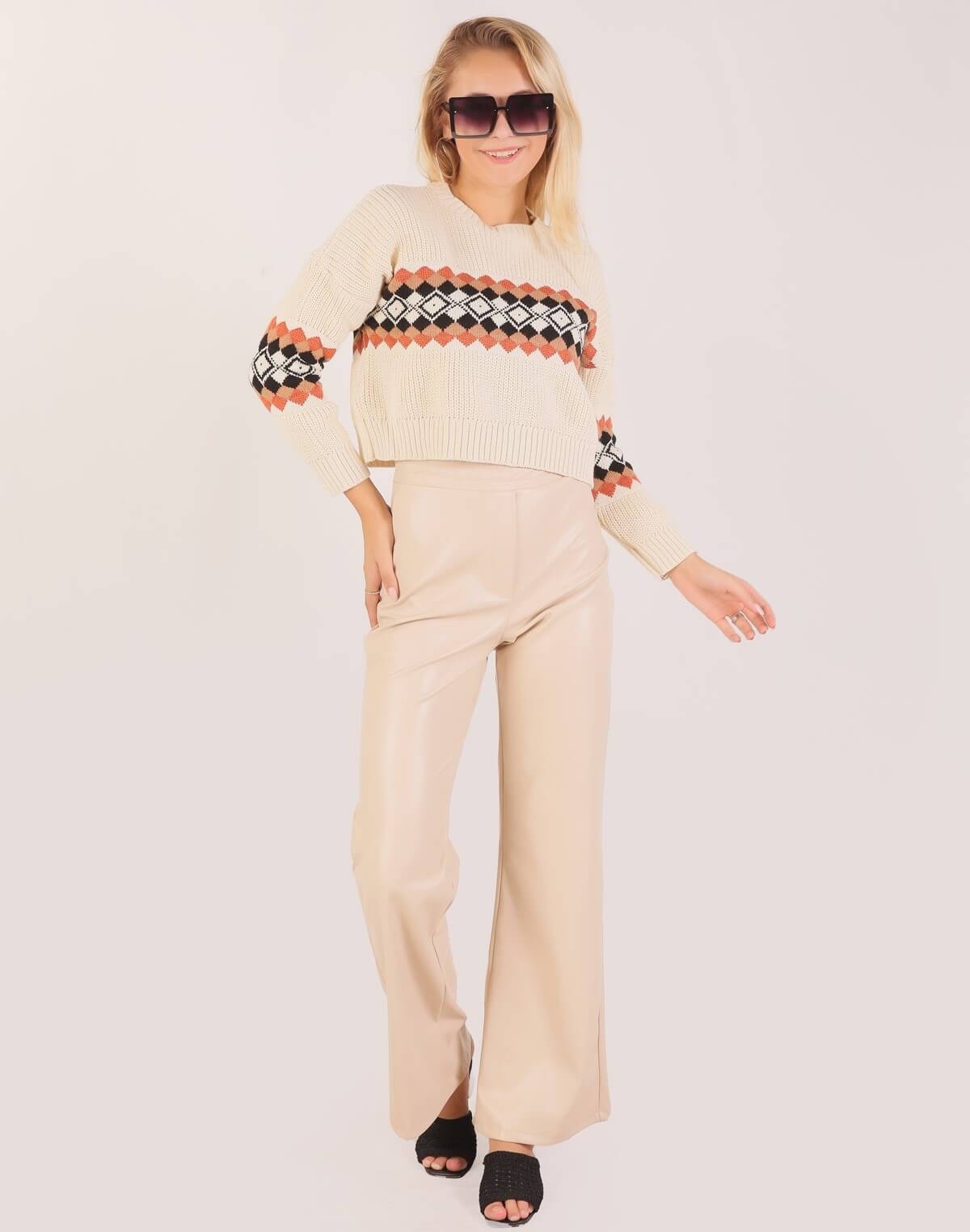 Taş Palazzo Deri Pantolon 7277A - 1