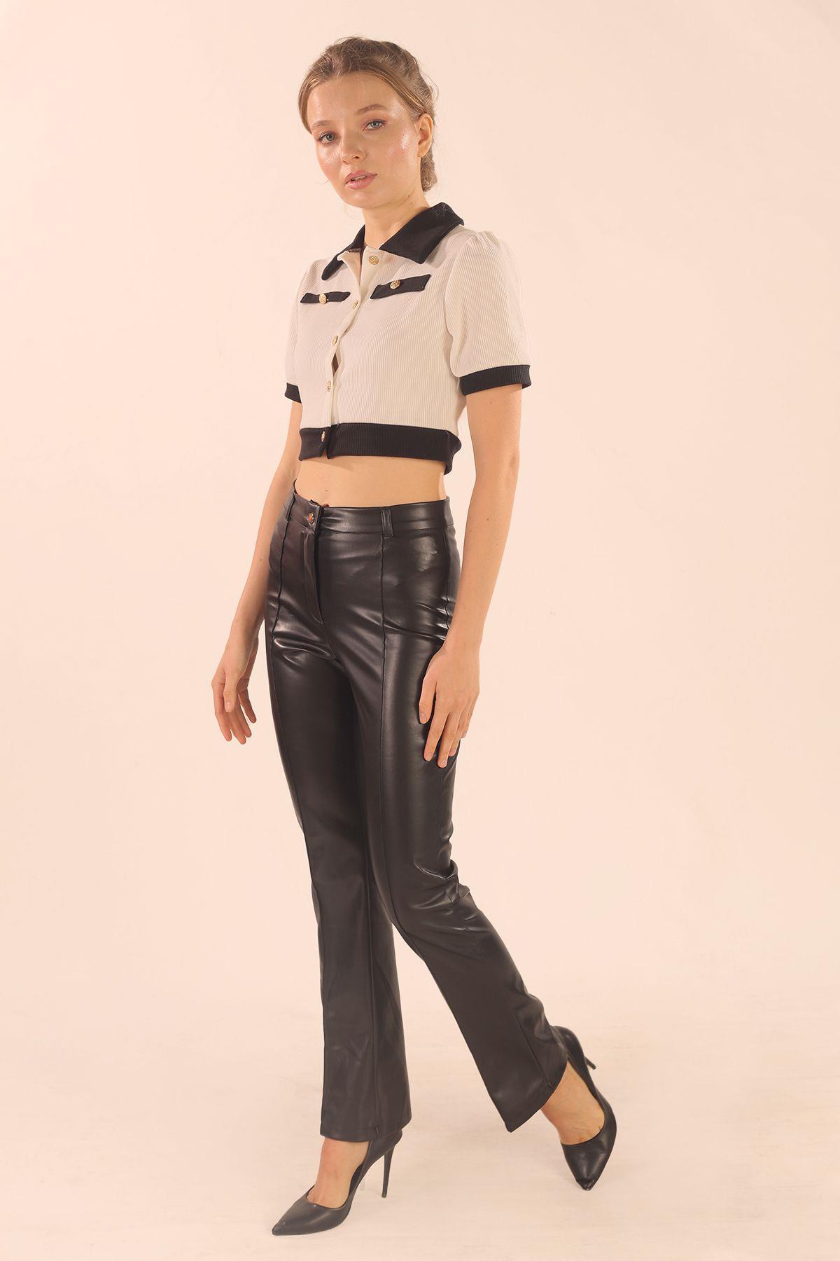 7278A İspanyol Deri Pantolon Siyah 