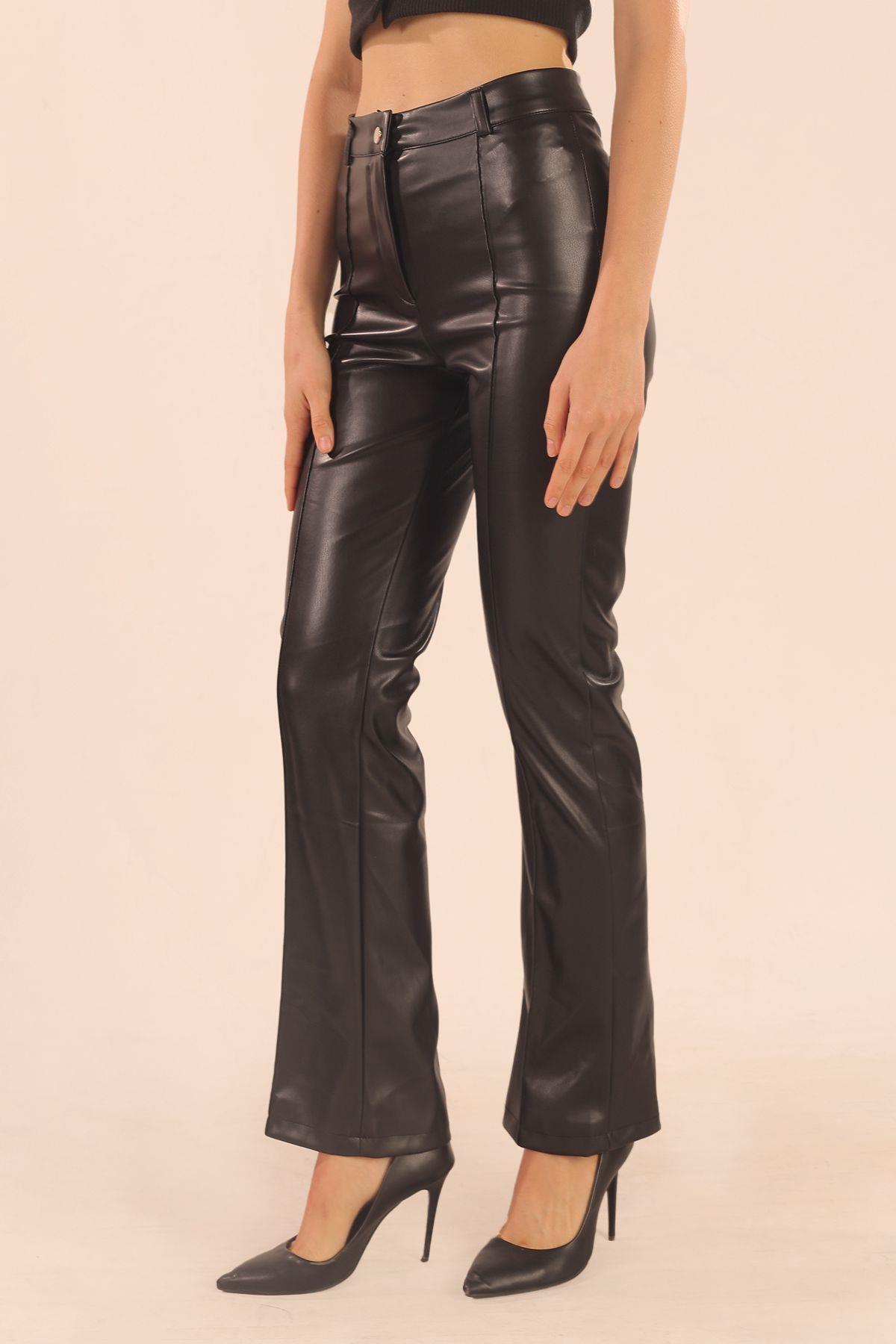Siyah İspanyol Deri Pantolon 7278A - 3