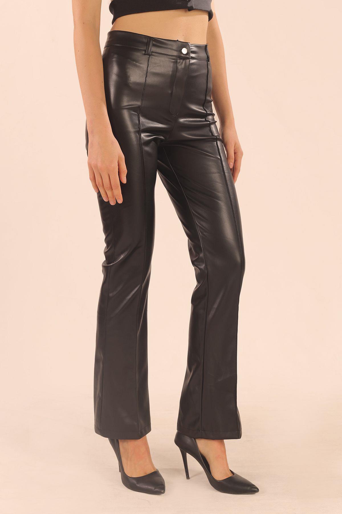 Siyah İspanyol Deri Pantolon 7278A - 4