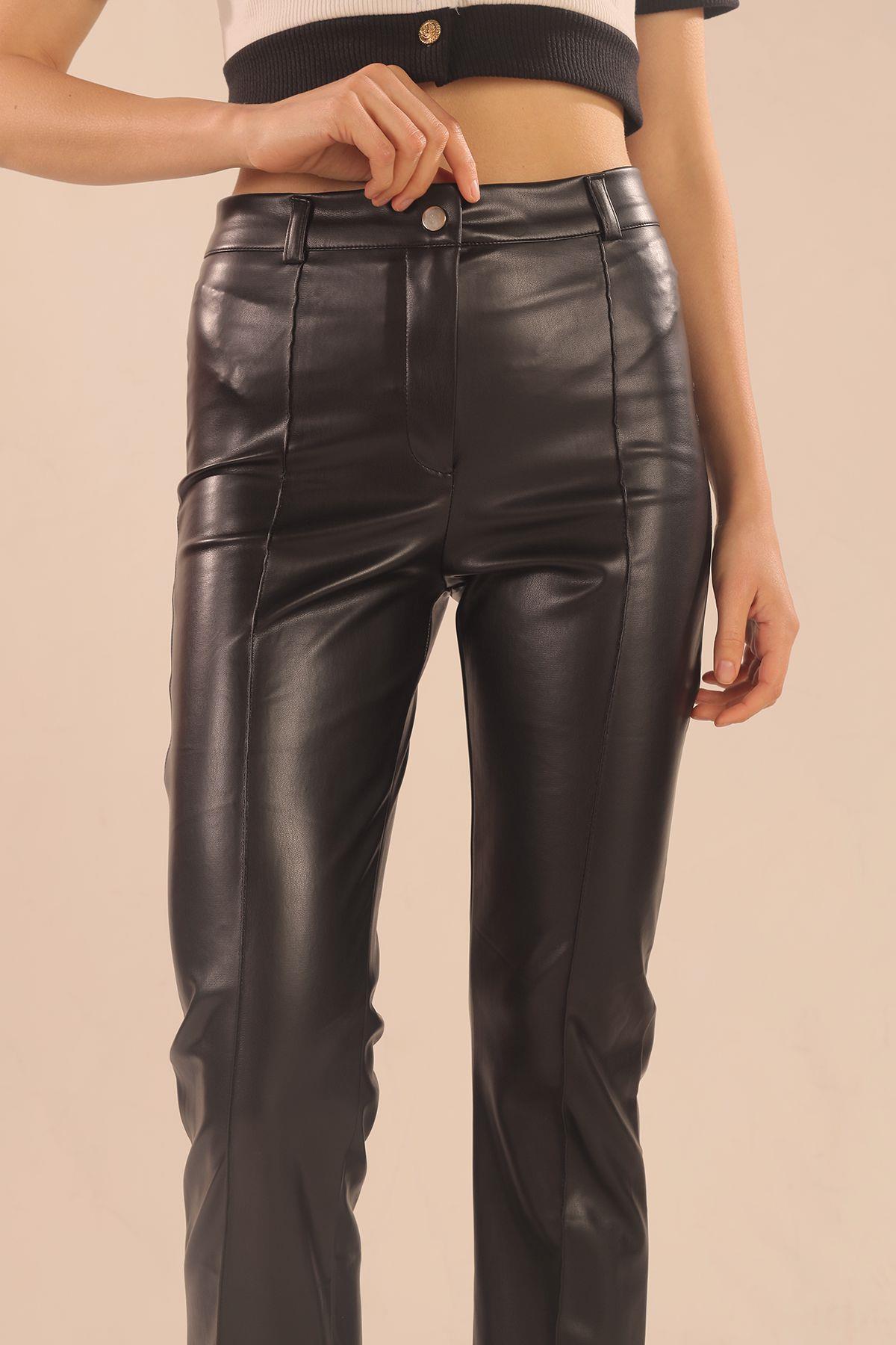 Siyah İspanyol Deri Pantolon 7278A - 5