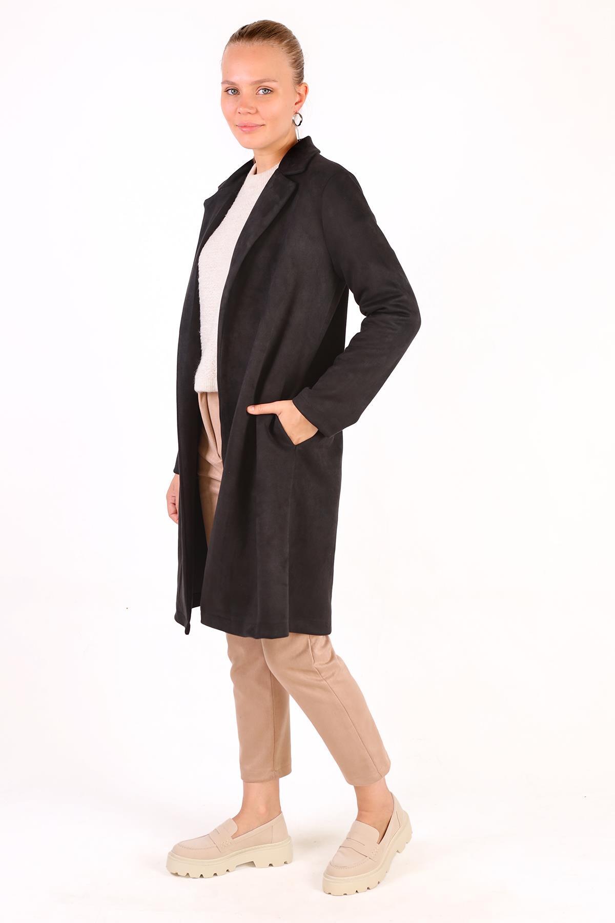 Siyah Klasik Süet Trençkot 7317A - 3