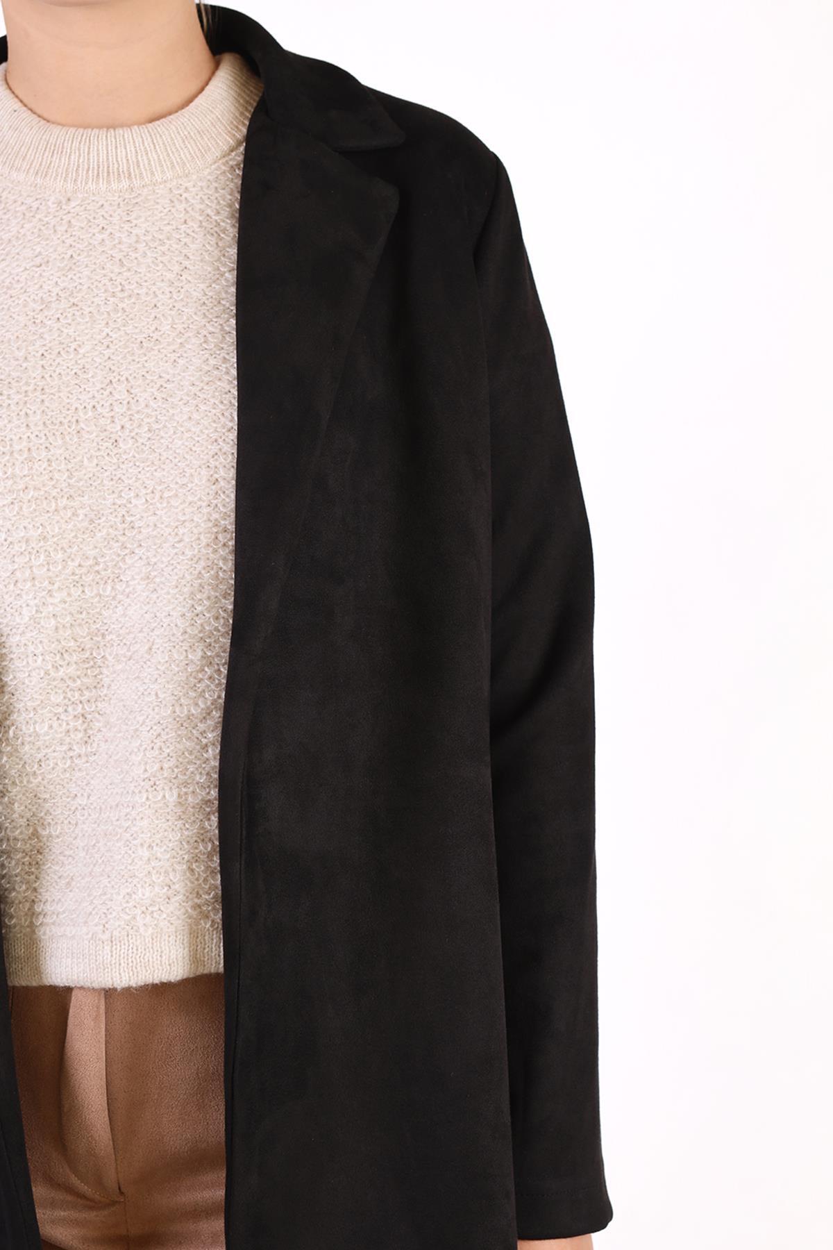 Siyah Klasik Süet Trençkot 7317A - 4