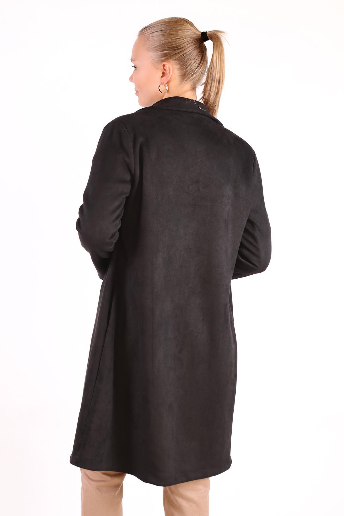 Siyah Klasik Süet Trençkot 7317A - 5