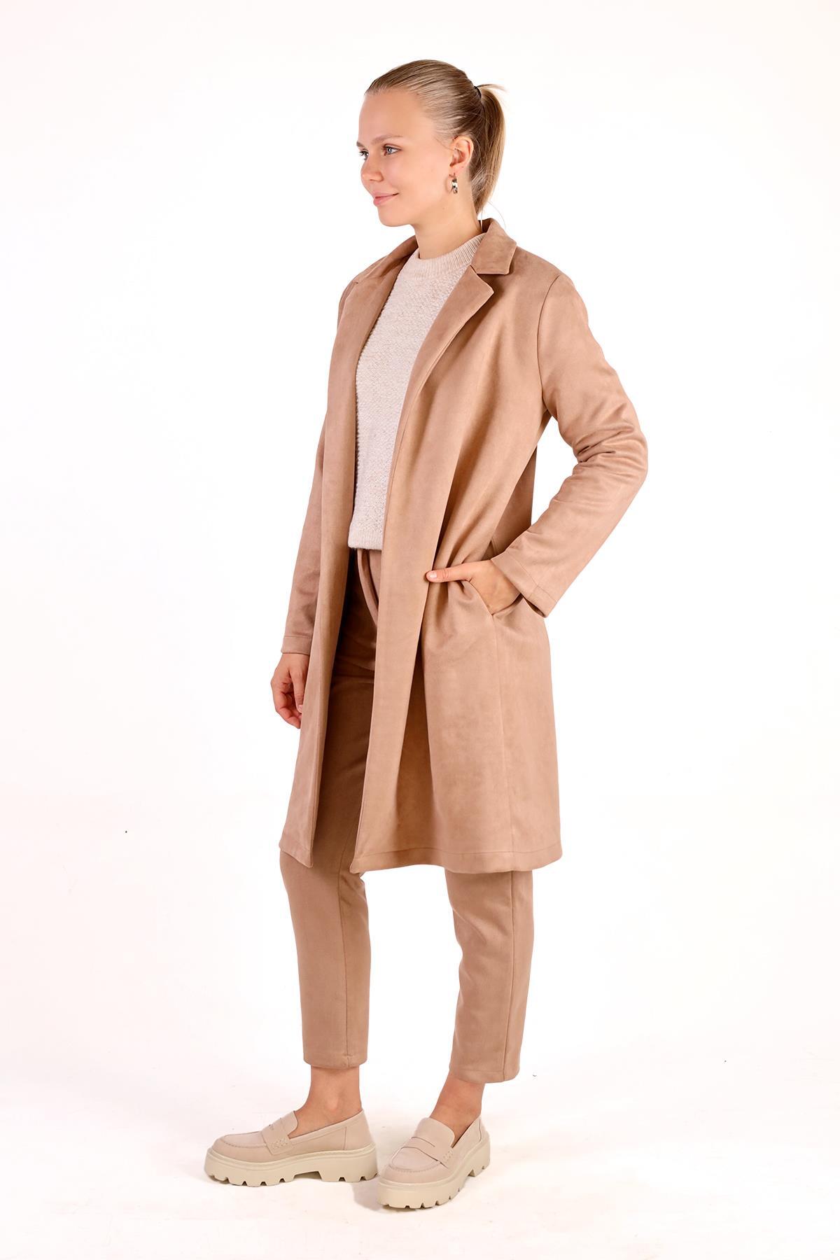 7317A Klasik Süet Trençkot Vizon - 4