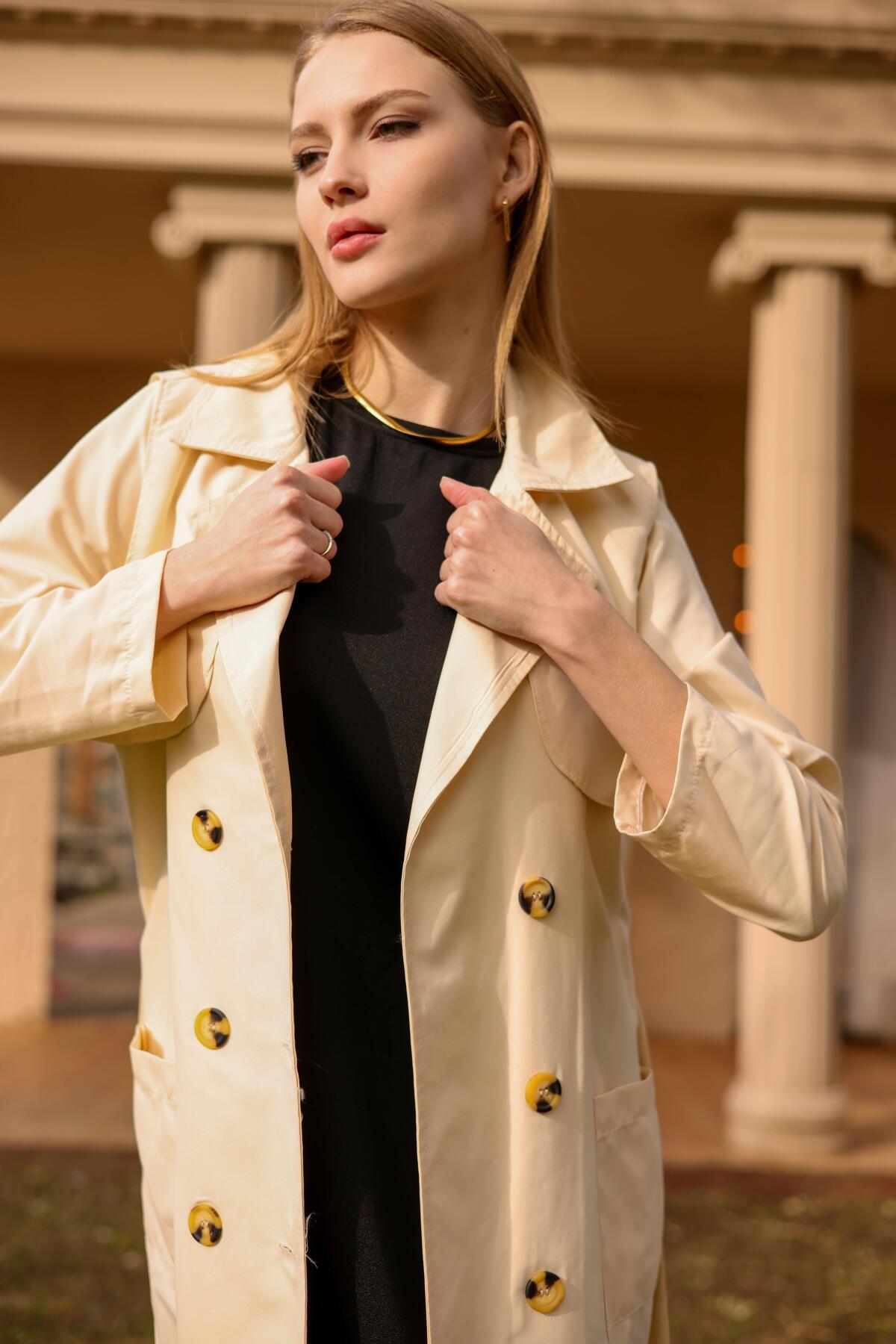 7318A Cepli Kemerli Trençkot Taş - 3