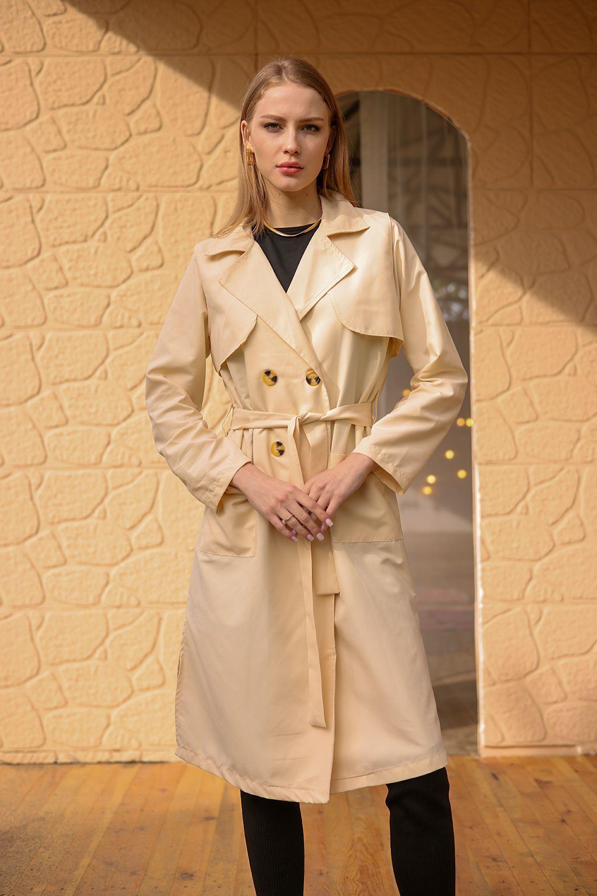 Taş Cepli Kemerli Trençkot 7318A - 1