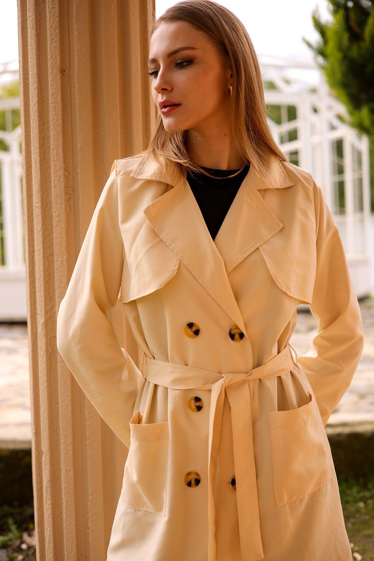 Taş Cepli Kemerli Trençkot 7318A - 2