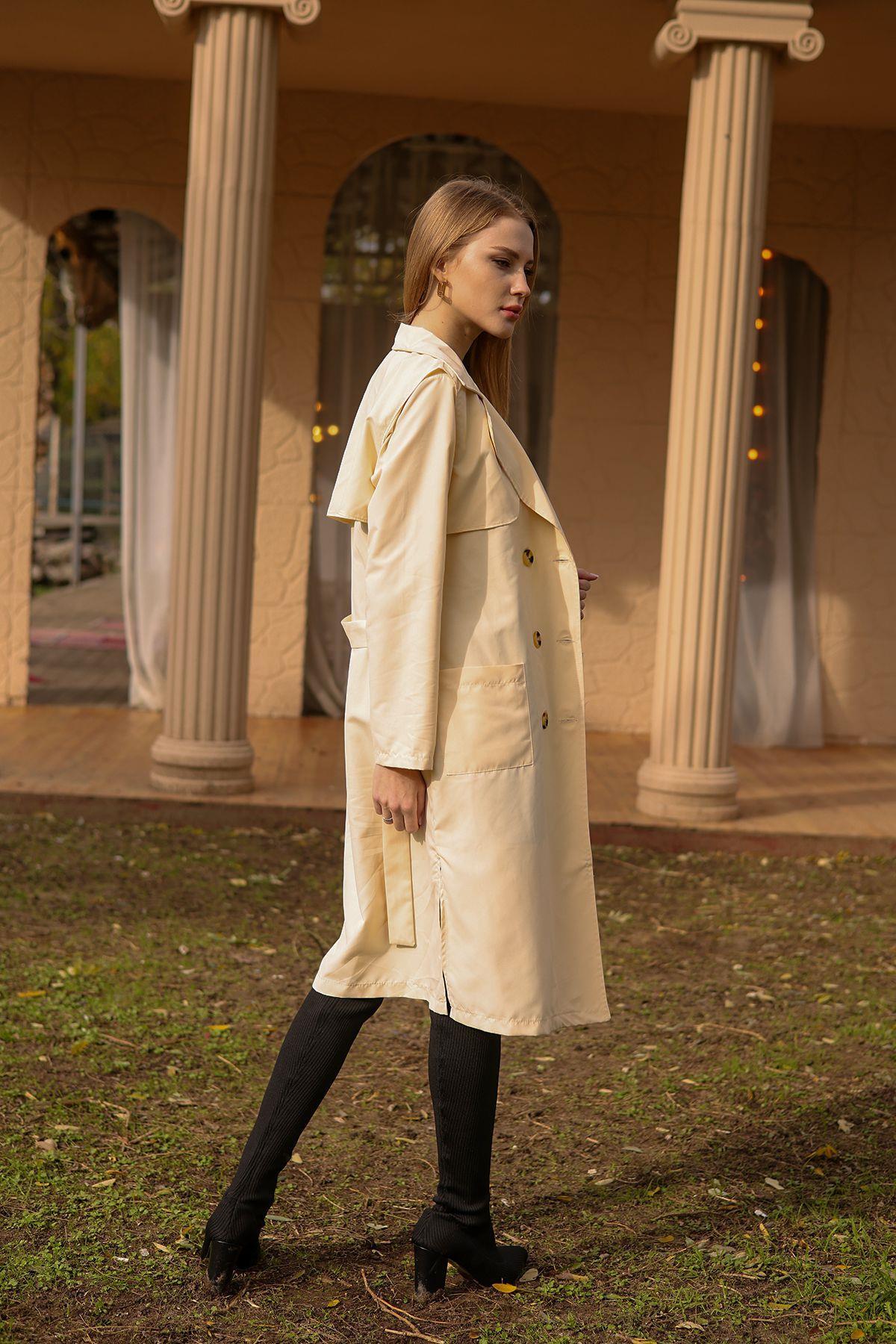 Taş Cepli Kemerli Trençkot 7318A - 5