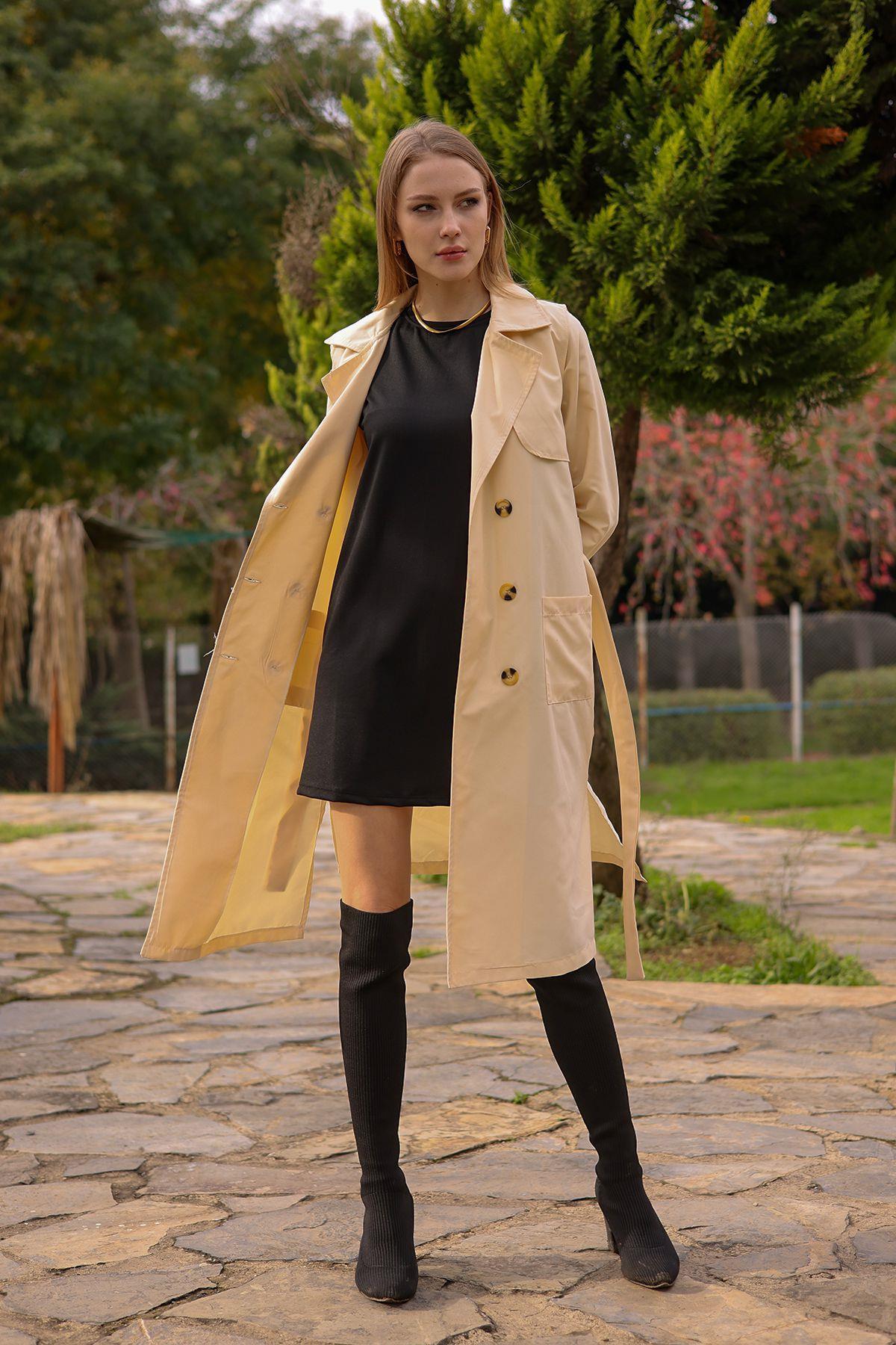 Taş Cepli Kemerli Trençkot 7318A - 6