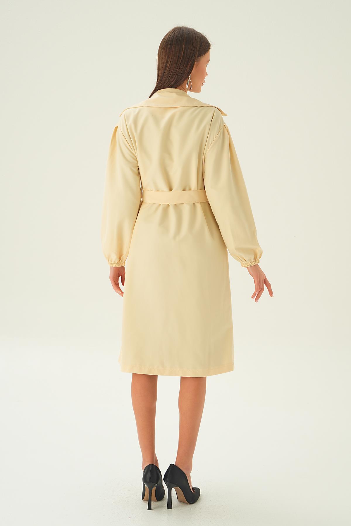 7319A Balon Kol Düğmeli Trençkot Taş - 5