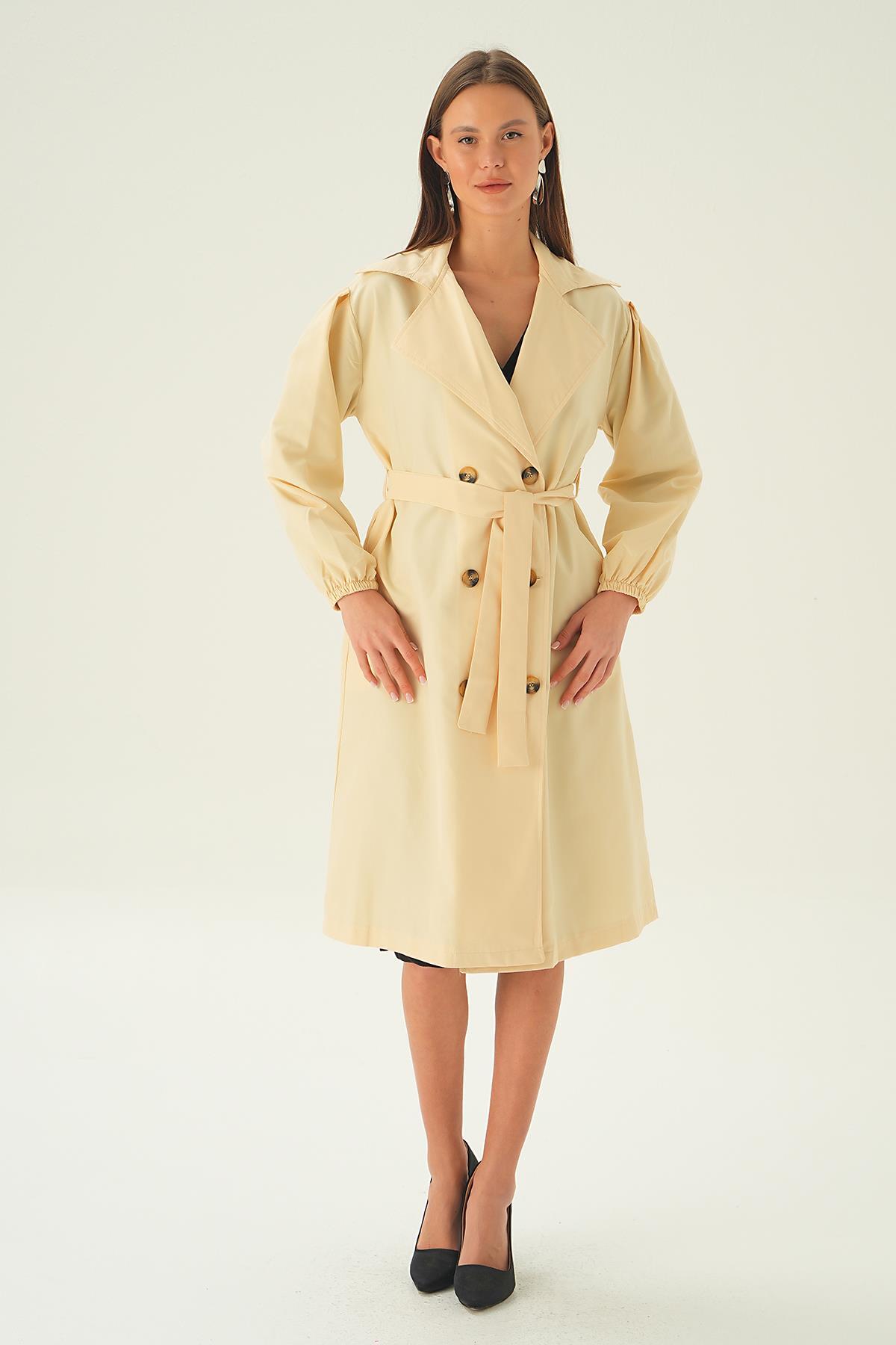 Taş Balon Kol Düğmeli Trençkot 7319A - 2