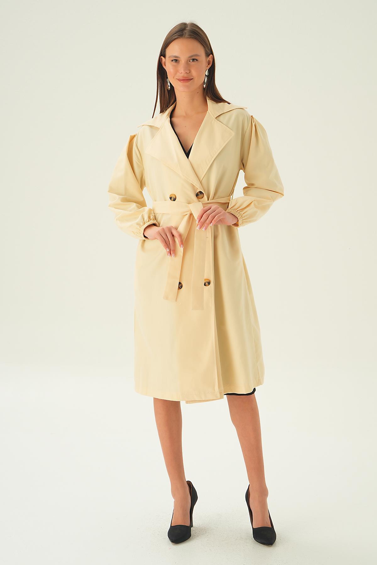 Taş Balon Kol Düğmeli Trençkot 7319A - 3