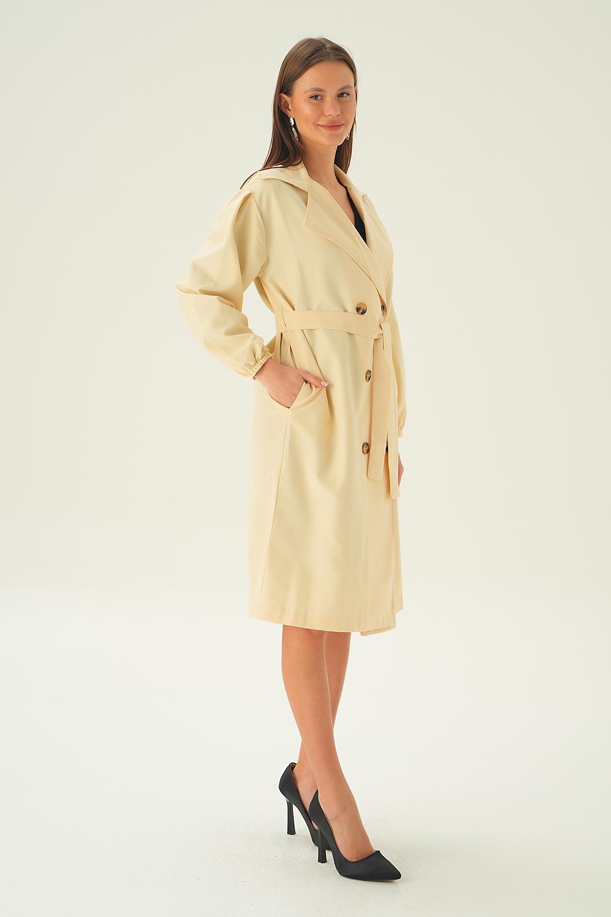 Taş Balon Kol Düğmeli Trençkot 7319A - 4