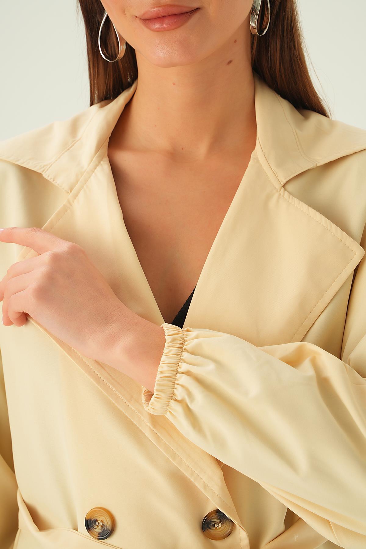 Taş Balon Kol Düğmeli Trençkot 7319A - 6