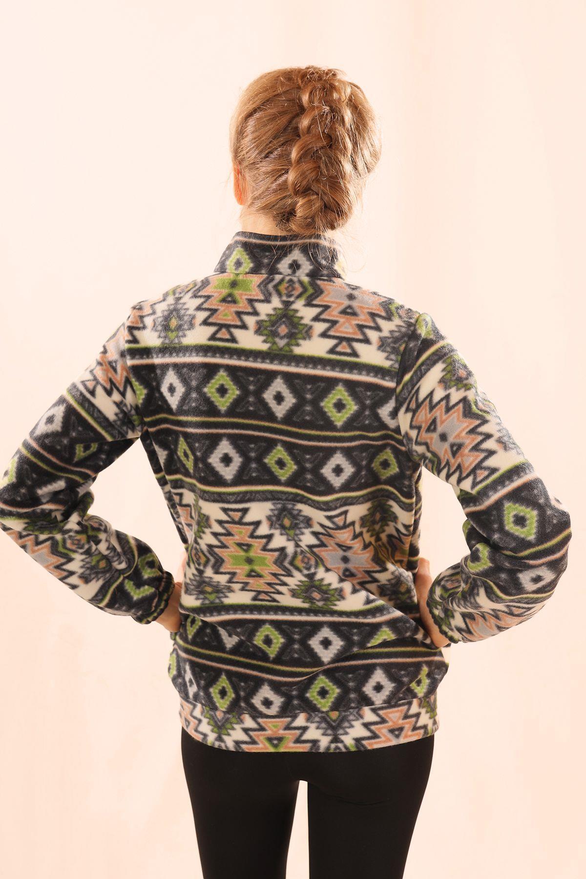 7321A Fermuarlı Desenli Sweat Siyah - 5