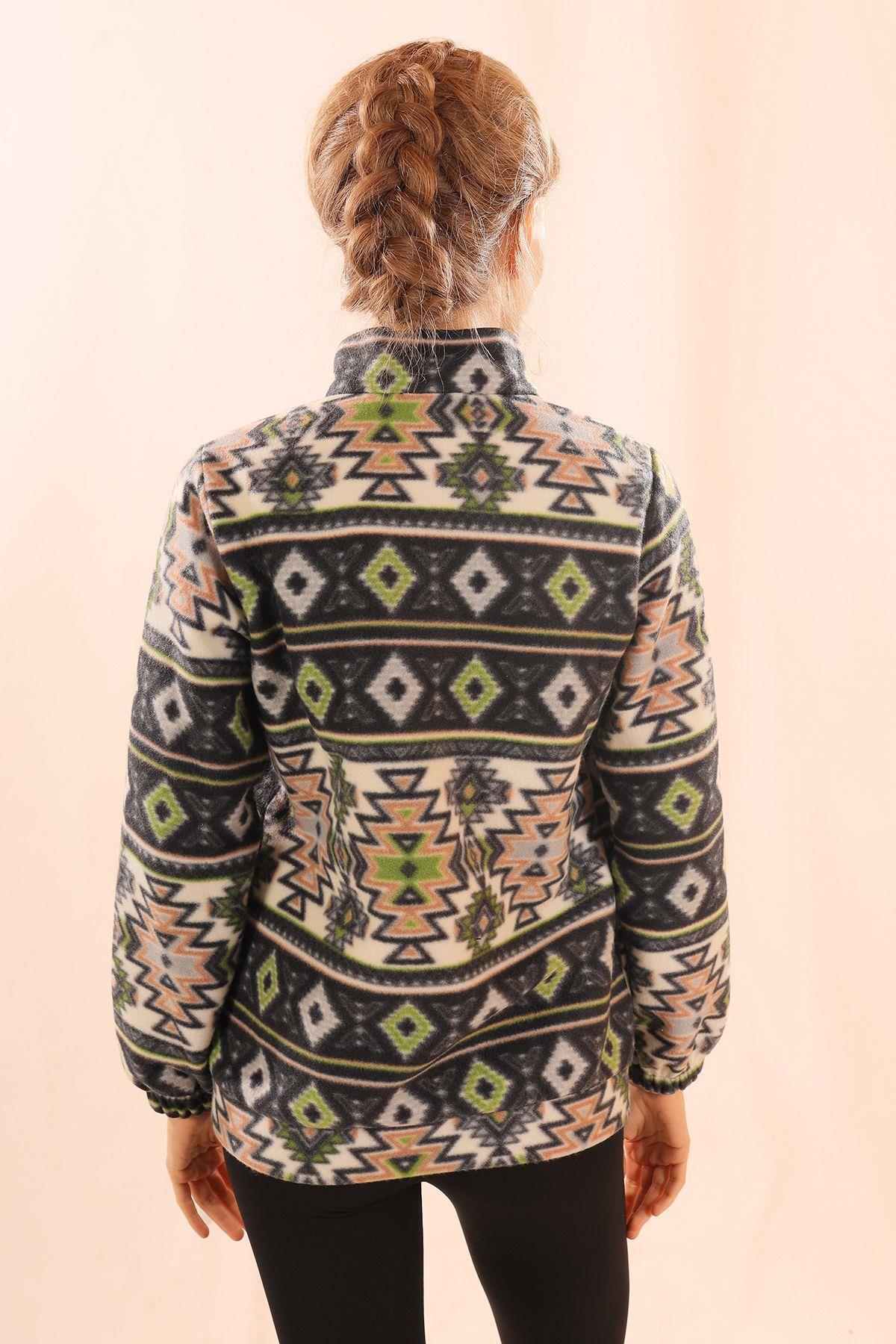 7321A Fermuarlı Desenli Sweat Siyah - 4