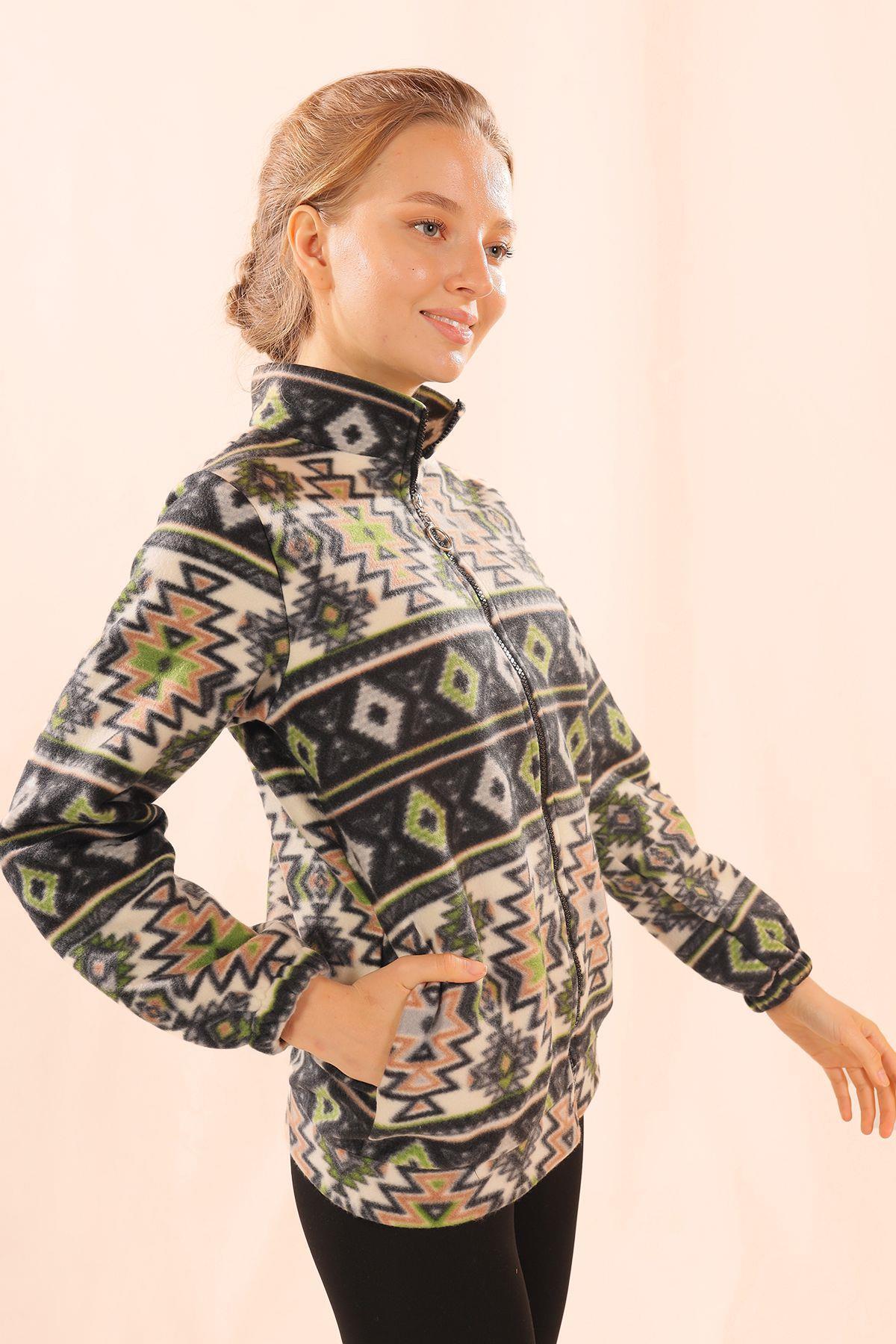 Siyah Fermuarlı Desenli Sweat 7321A - 2