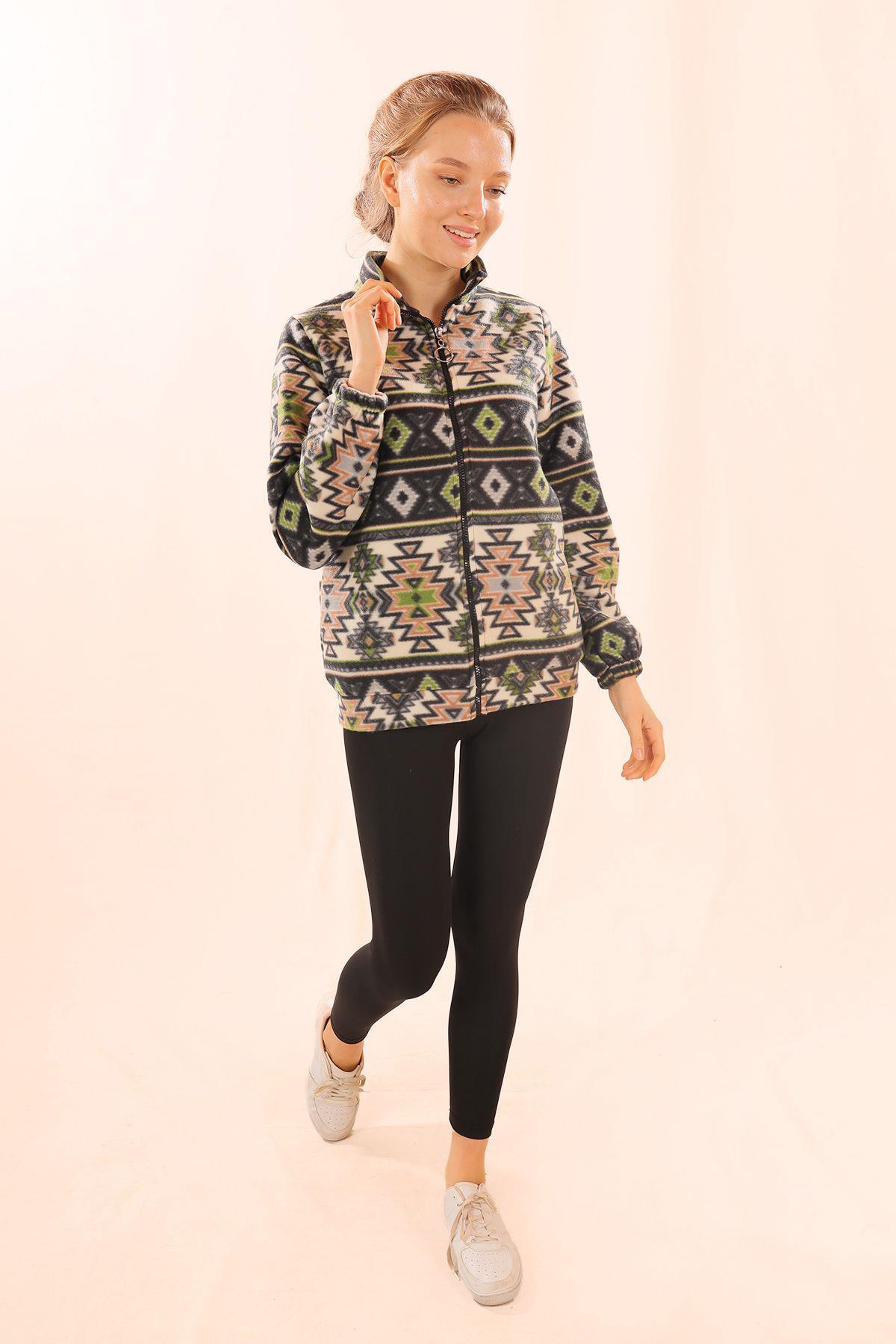 Siyah Fermuarlı Desenli Sweat 7321A - 6