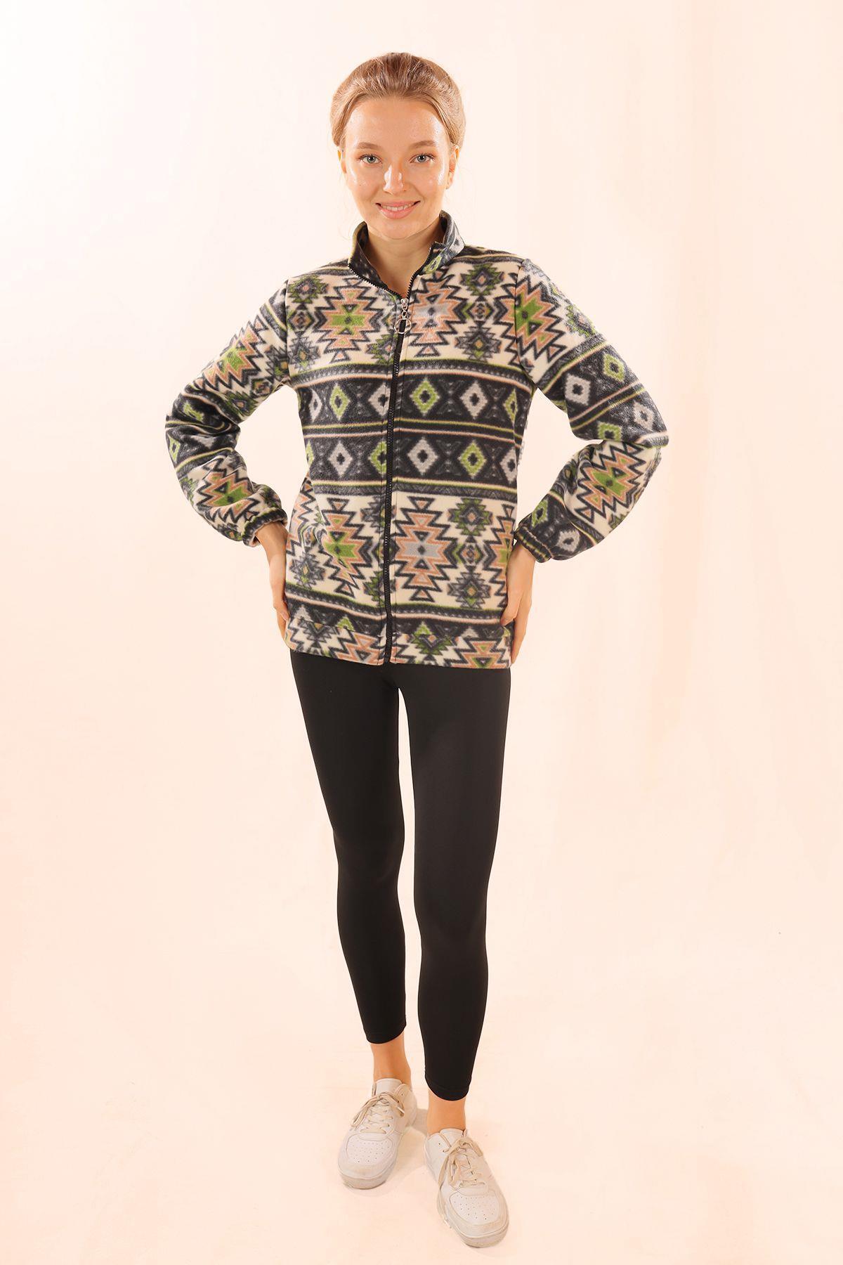 Siyah Fermuarlı Desenli Sweat 7321A - 7