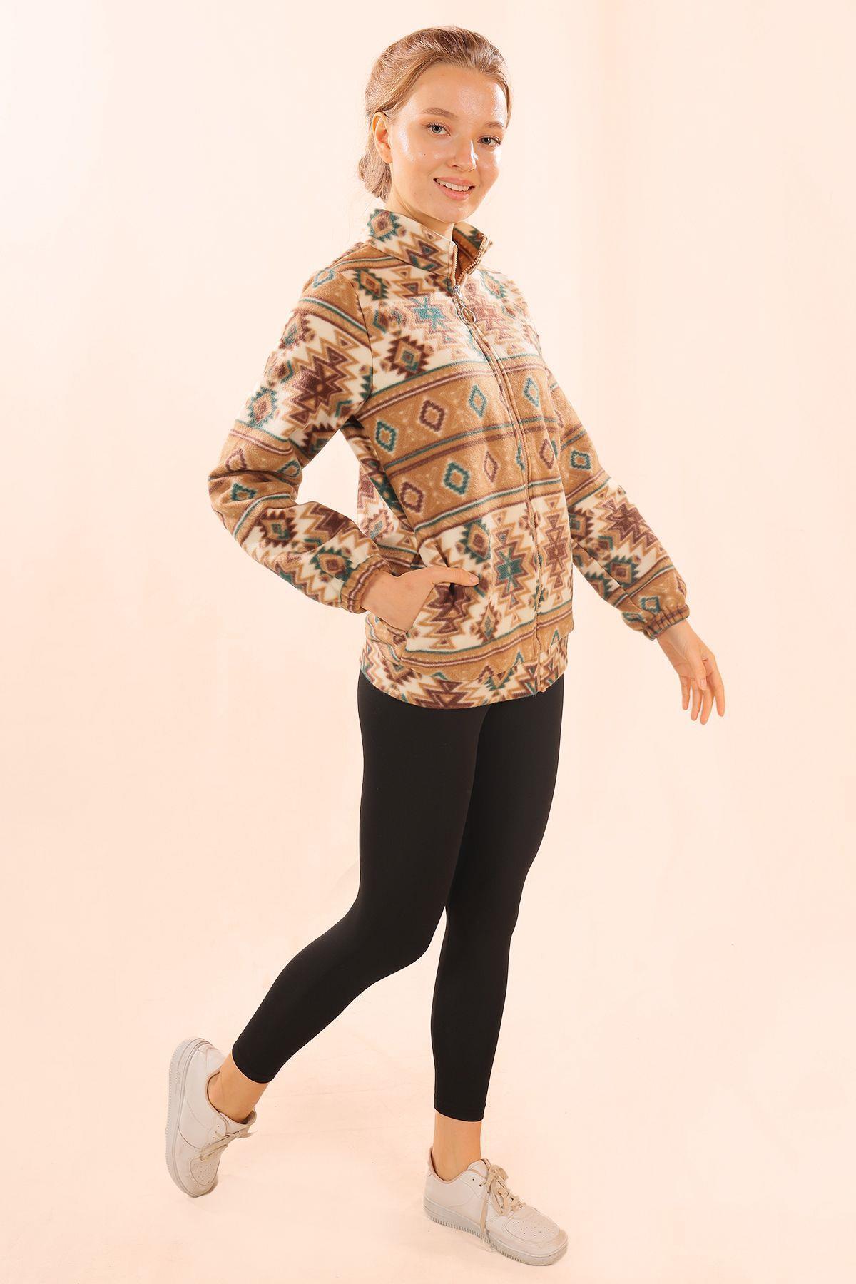 7321A Fermuarlı Desenli Sweat Vizon - 7