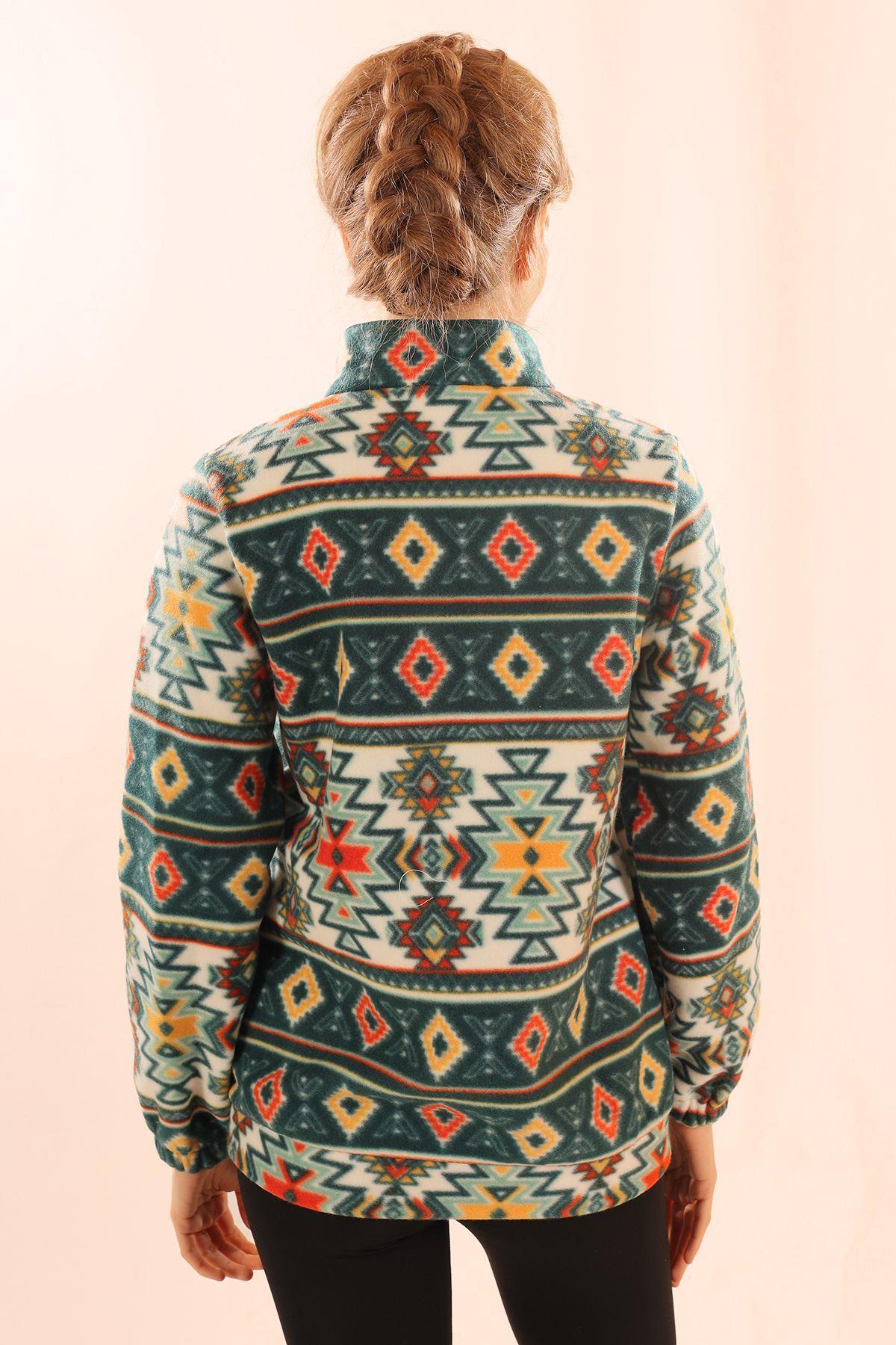 7321A Fermuarlı Desenli Sweat Zümrüt - 5