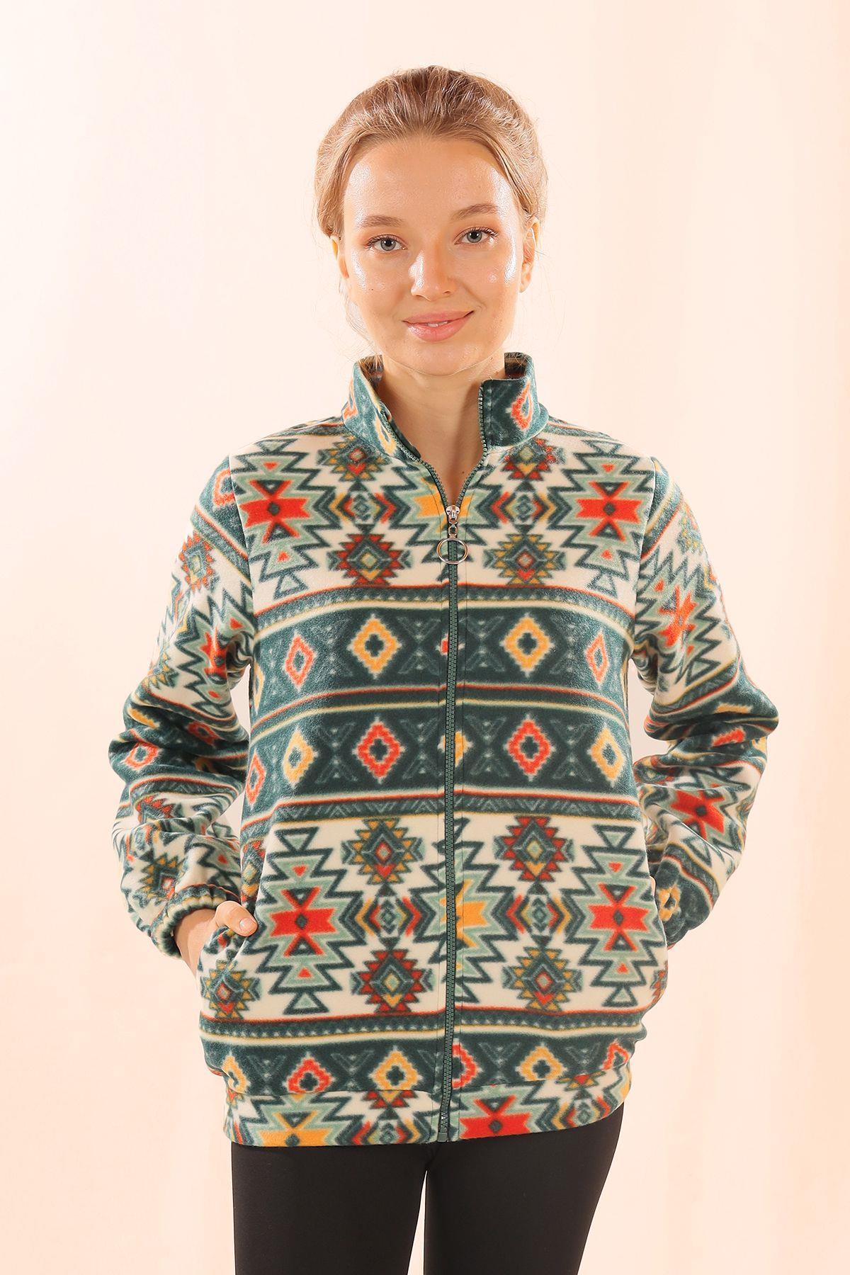7321A Fermuarlı Desenli Sweat Zümrüt - 1