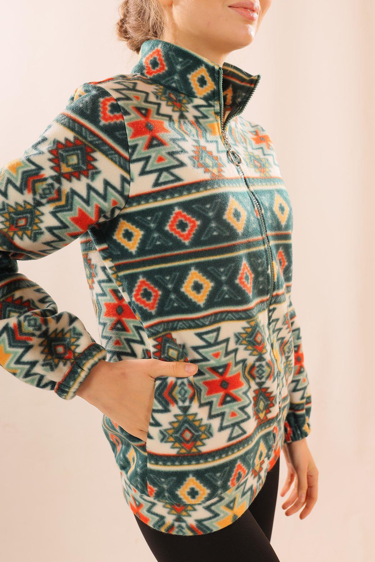 7321A Fermuarlı Desenli Sweat Zümrüt - 3