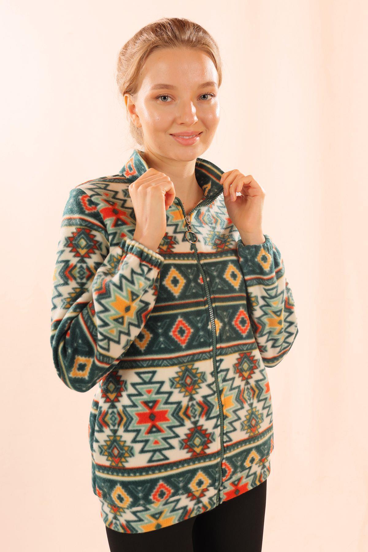 Zümrüt Fermuarlı Desenli Sweat 7321A - 2