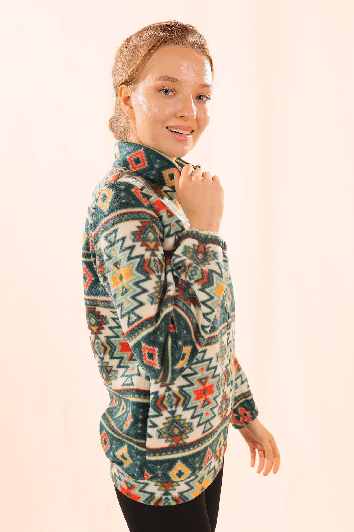 Zümrüt Fermuarlı Desenli Sweat 7321A - 4