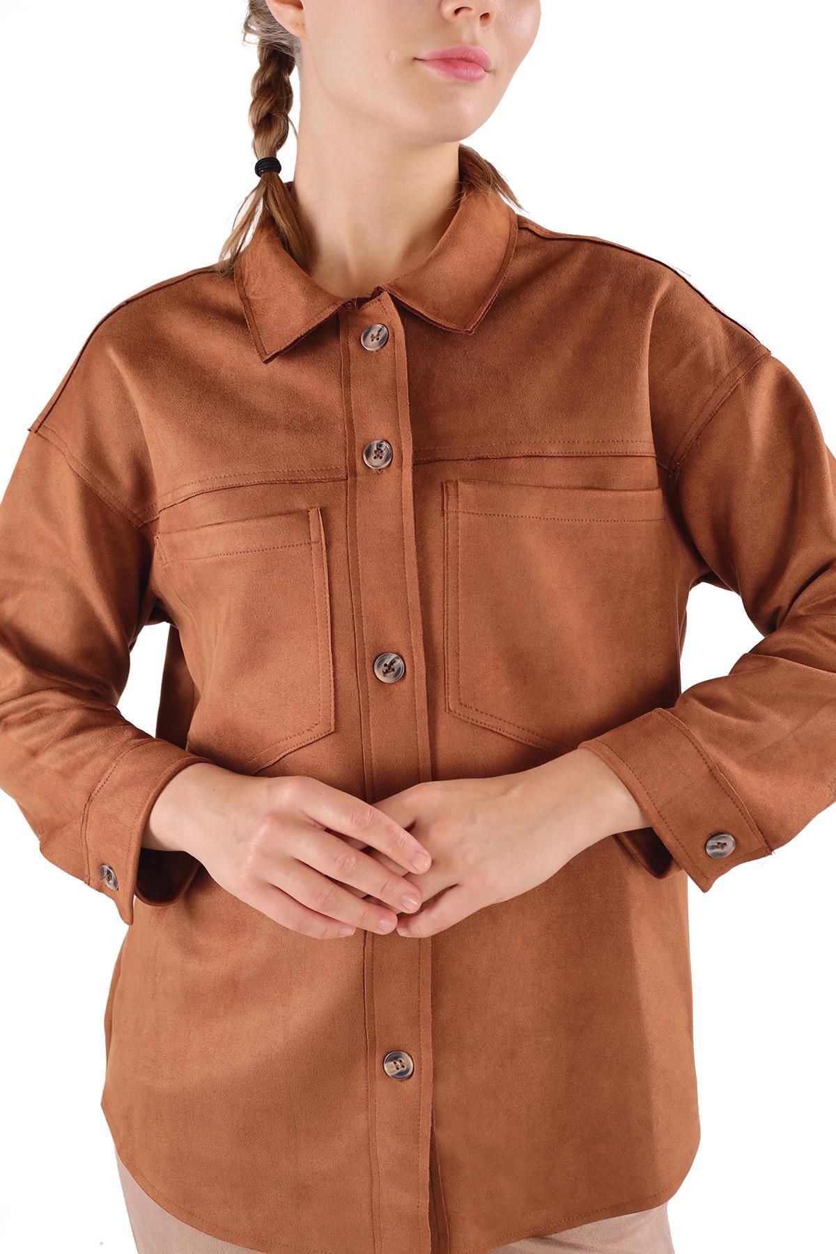 7325A Spor Dikiş Detay Gömlek Taba - RAYS