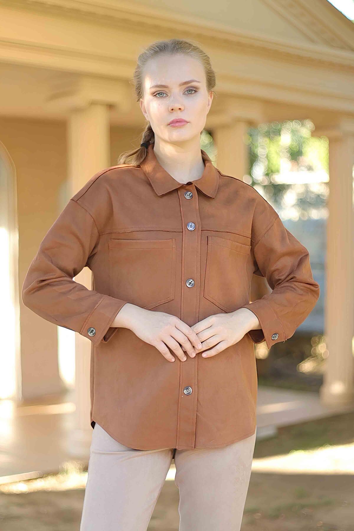 7325A Spor Dikiş Detay Gömlek Taba - 1