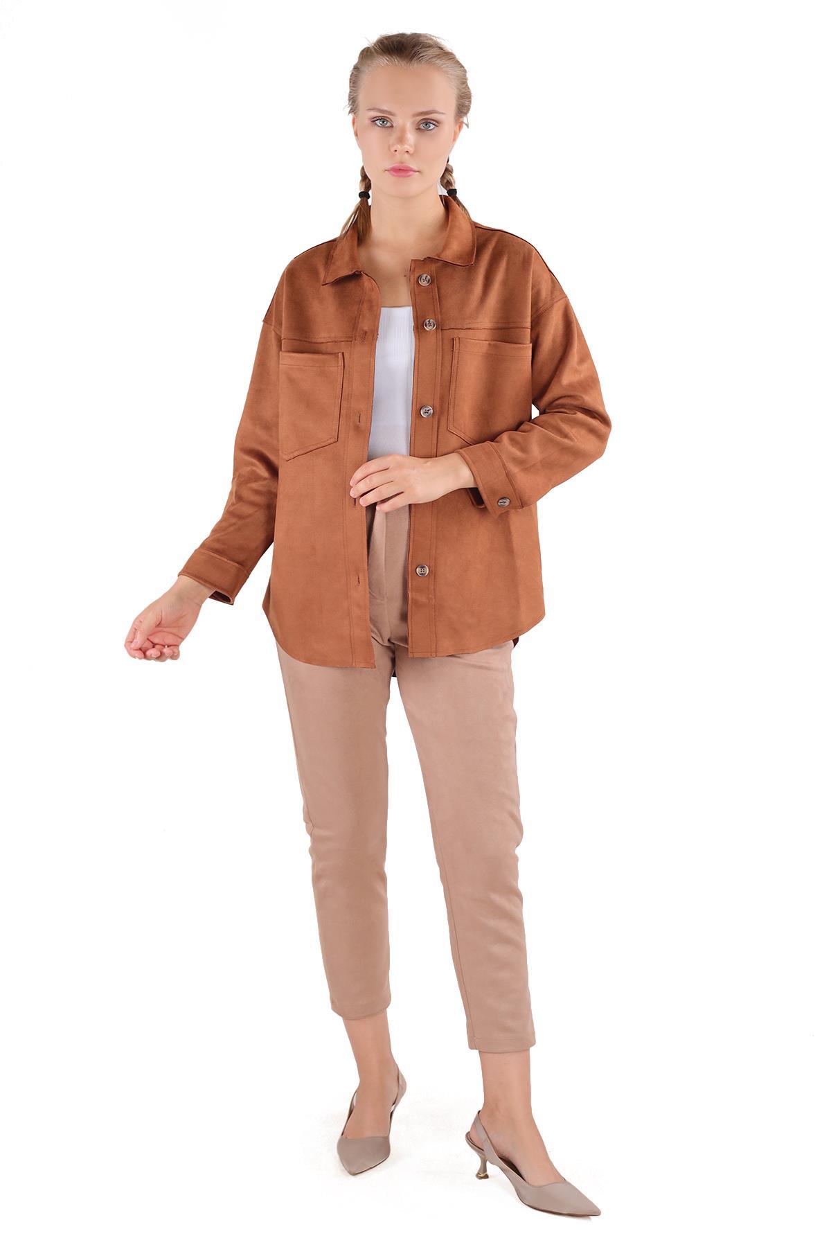 7325A Spor Dikiş Detay Gömlek Taba - 8