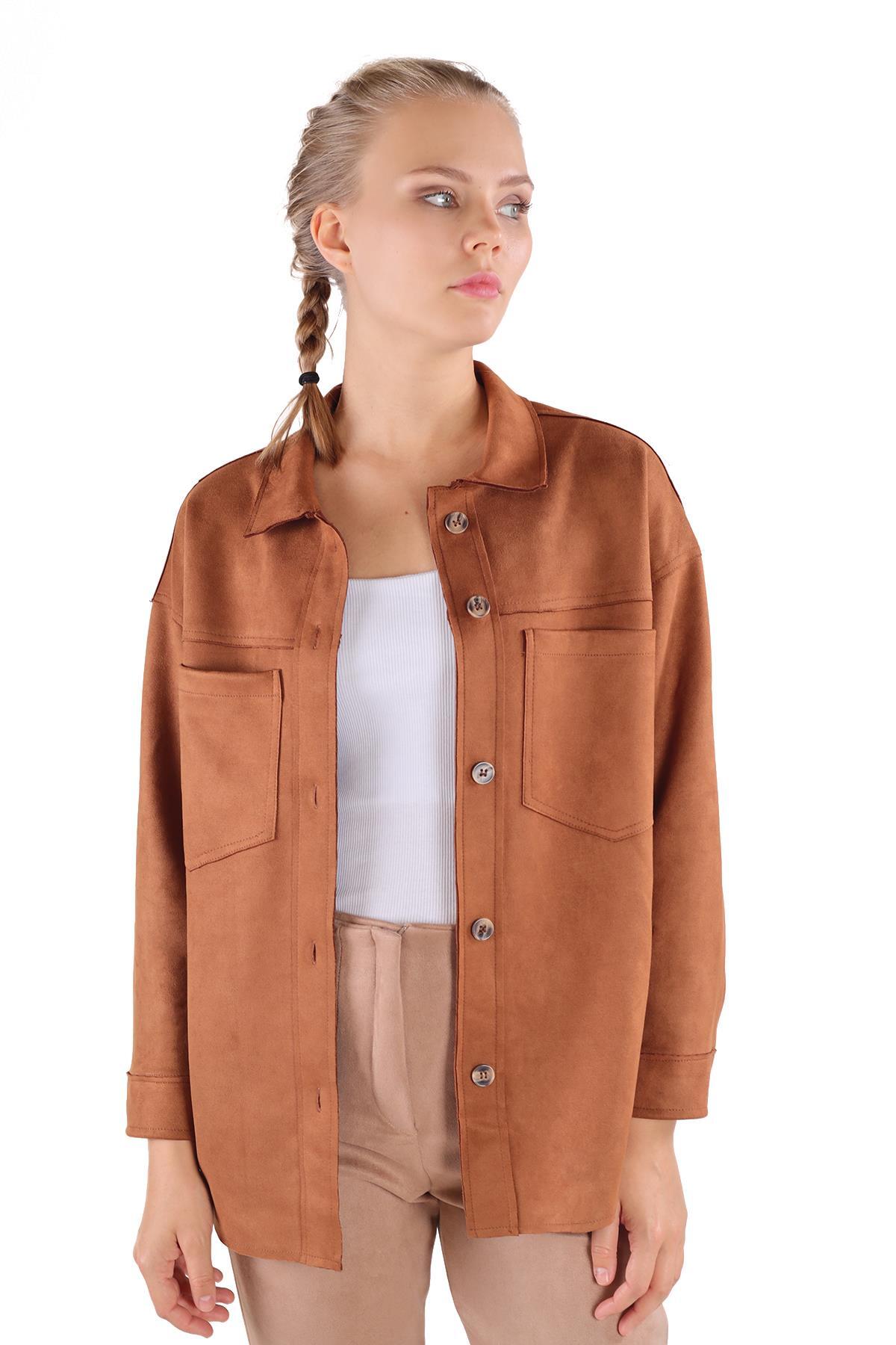 Taba Spor Dikiş Cep Detay Süet Gömlek 7325A - 3