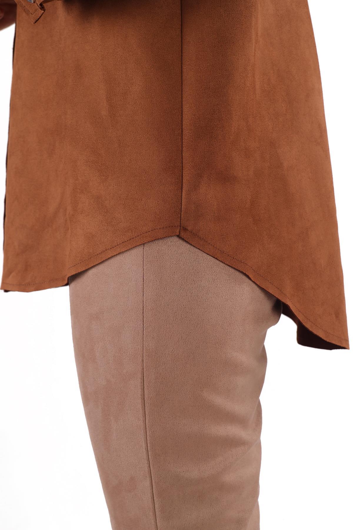 Taba Spor Dikiş Cep Detay Süet Gömlek 7325A - 7