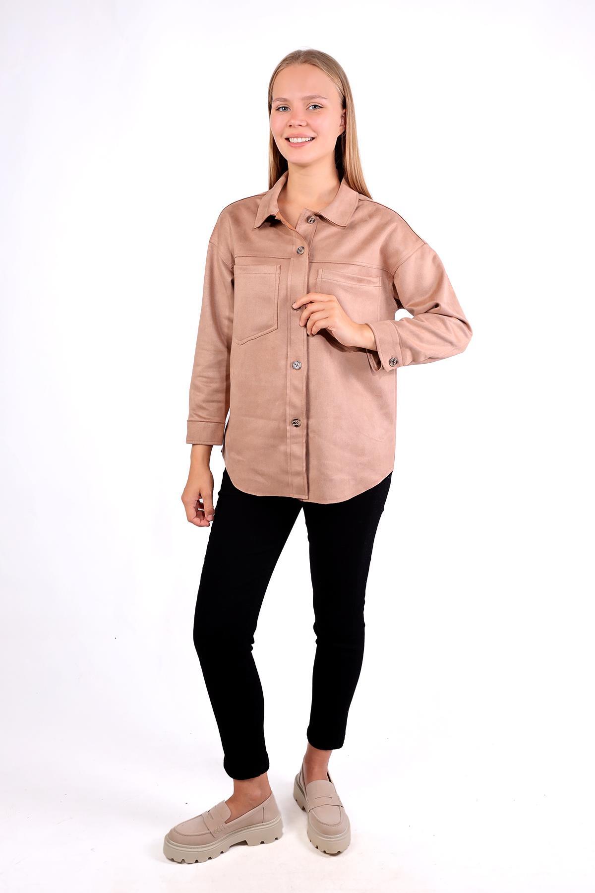 7325A Spor Dikiş Detay Gömlek Vizon - RAYS