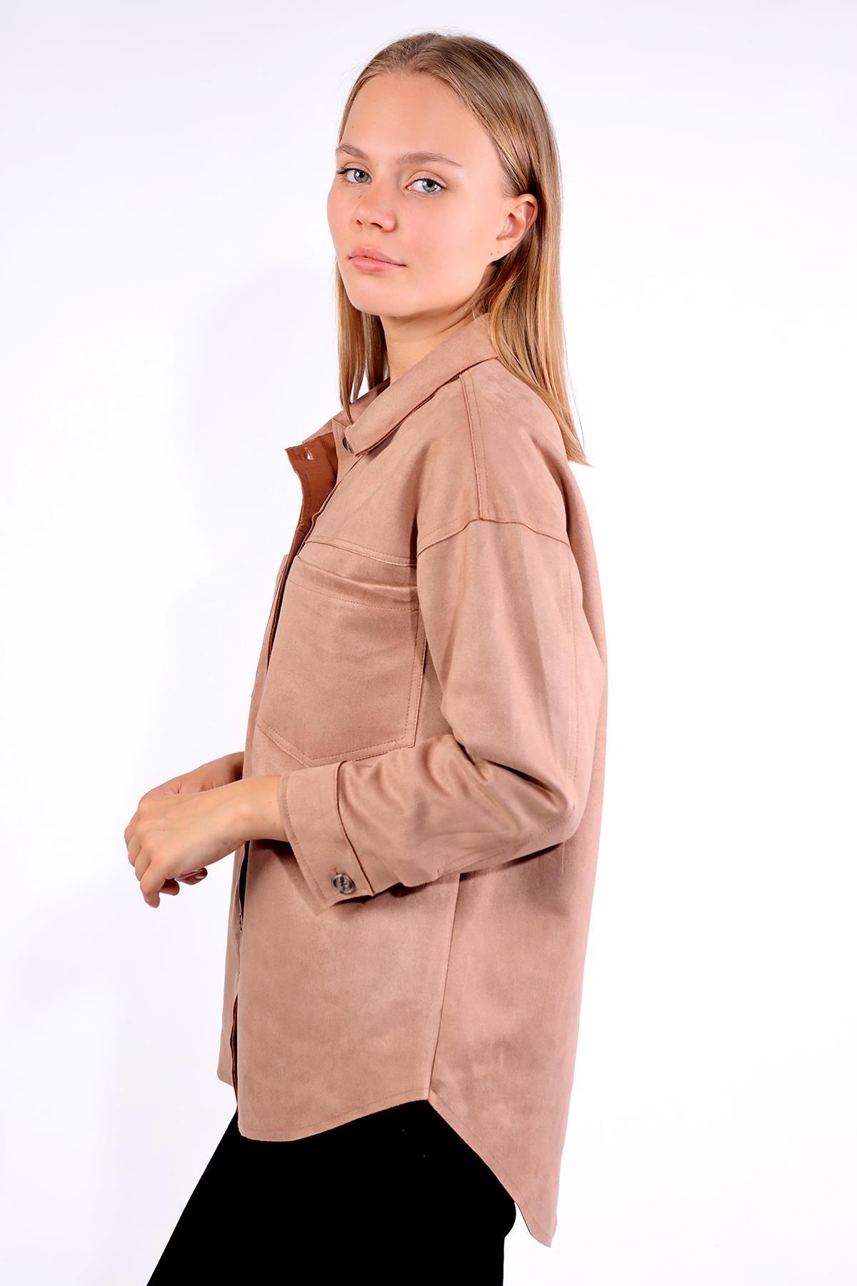 Vizon Spor Dikiş Cep Detay Süet Gömlek 7325A - 7