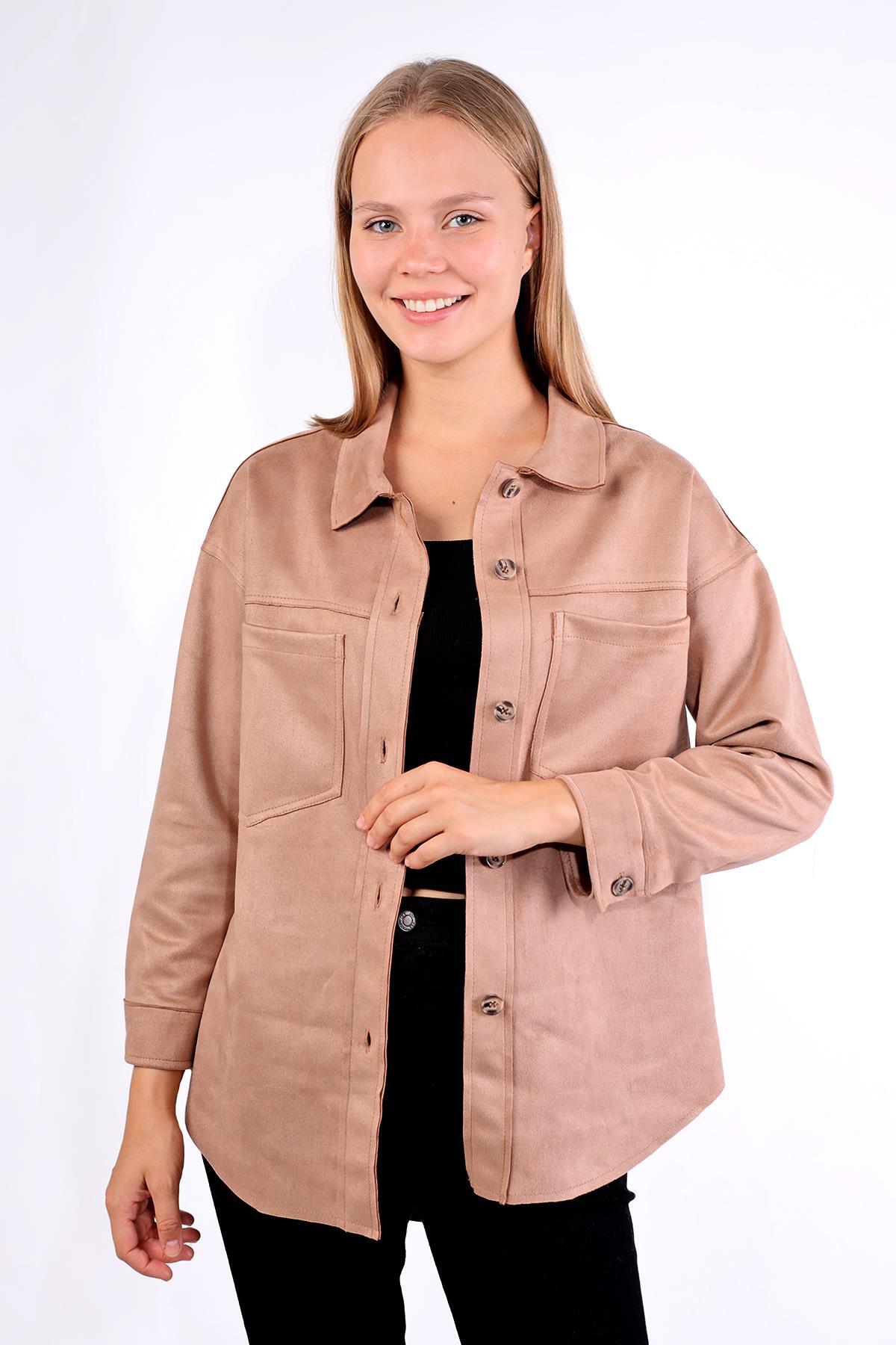 Vizon Spor Dikiş Cep Detay Süet Gömlek 7325A - 8