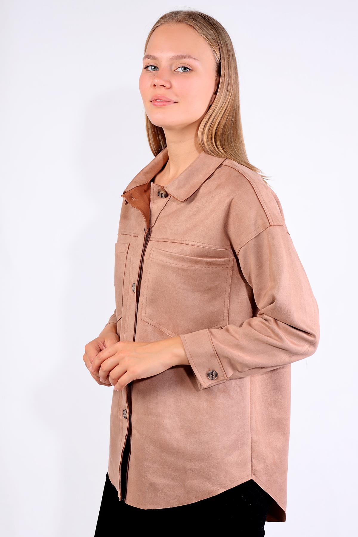 Vizon Spor Dikiş Cep Detay Süet Gömlek 7325A - 9